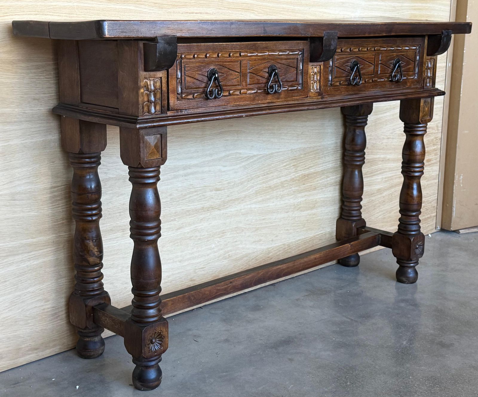 Early 20th Century Spanish Console Table With 2 Drawers And Turned Legs photo 2884.0