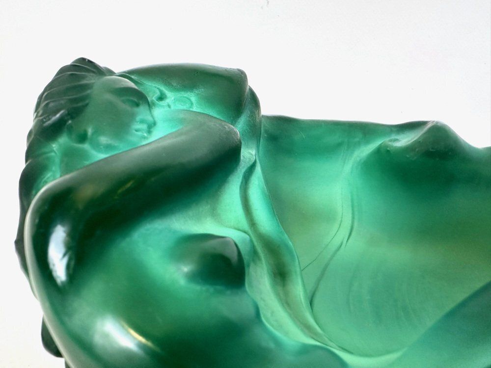 Art Nouveau Style Malachite Glass Bowl By Carlo Conte For František Halamas železný Brod Workshops, 1940s photo vinterior