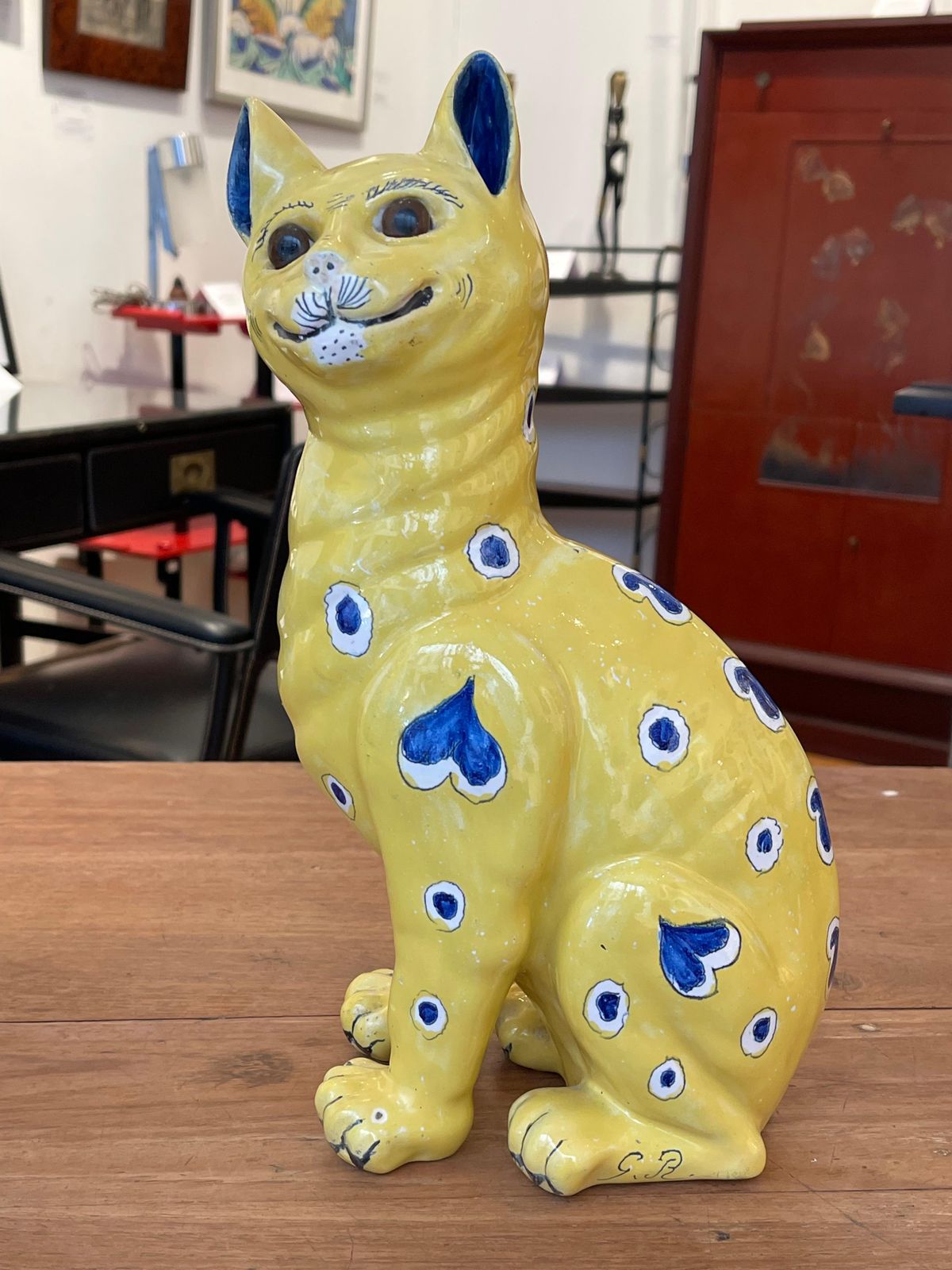 Two Yellow Faience Ceramic Cats, Emile Gallé For Gallé Reinemer photo for sale