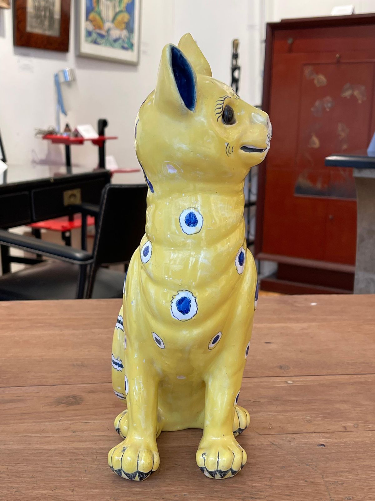 Two Yellow Faience Ceramic Cats, Emile Gallé For Gallé Reinemer photo vinterior
