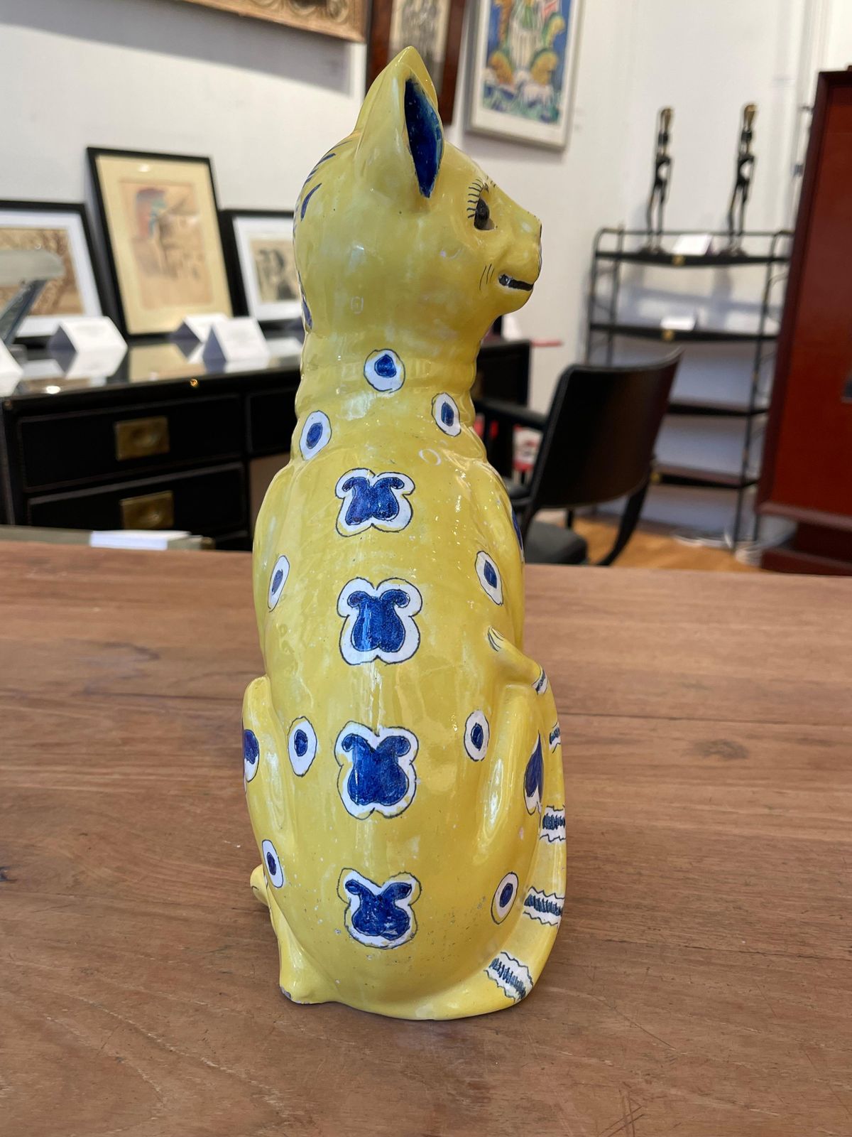 photo vinterior Two Yellow Faience Ceramic Cats, Emile Gallé For Gallé Reinemer