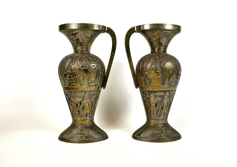 Egiptian Scenes Galvanized Metal Vases, 1900s, Set Of 2
