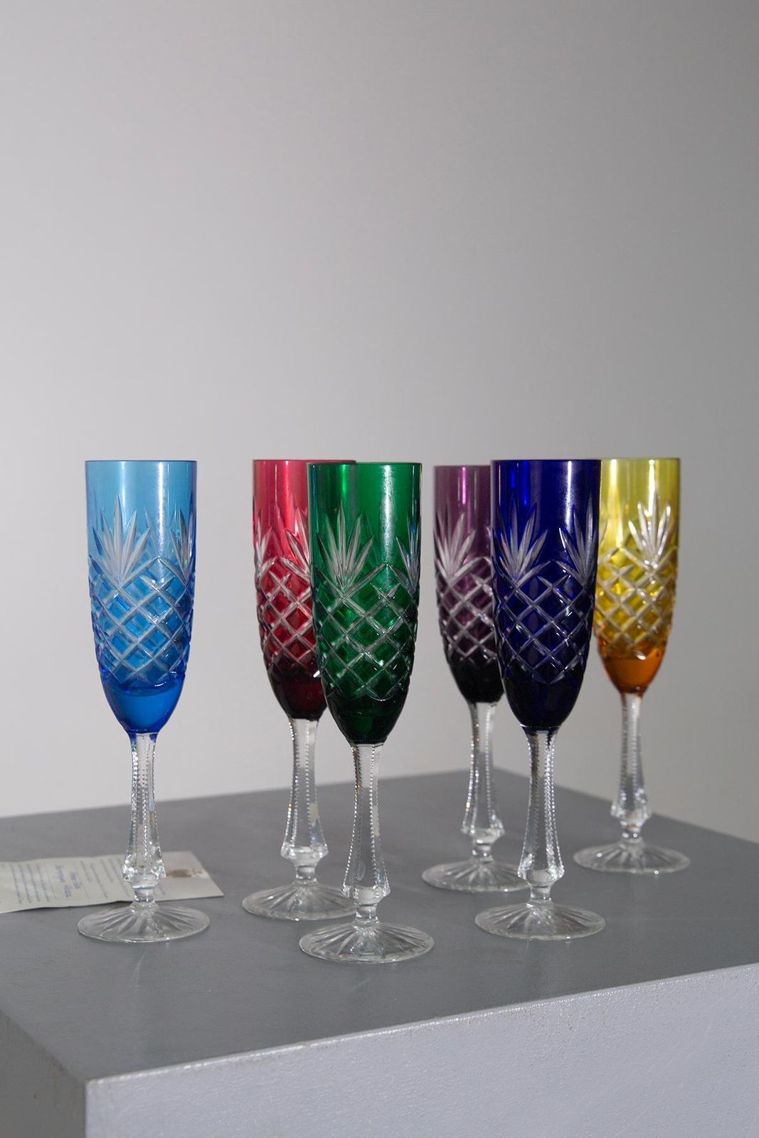 Set Of 6 Peter Carl Faberge Odessa Crystal Champagne Flutes, Signed photo furniture