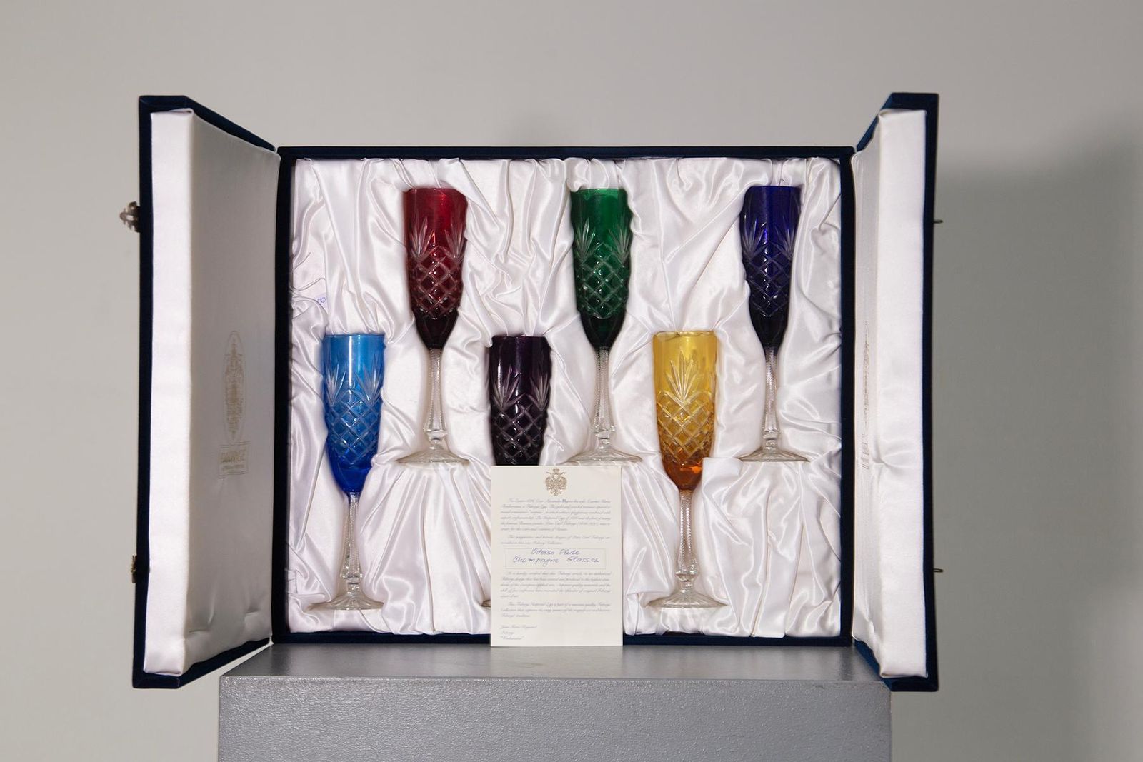 Set Of 6 Peter Carl Faberge Odessa Crystal Champagne Flutes, Signed photo Home Decor