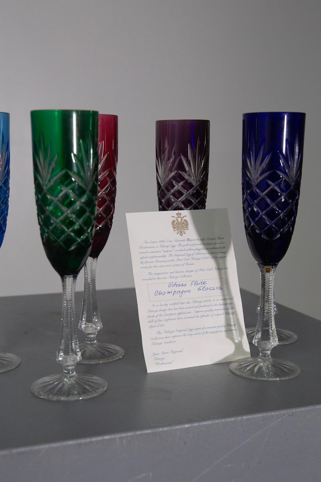 3018.0 Set Of 6 Peter Carl Faberge Odessa Crystal Champagne Flutes, Signed photo