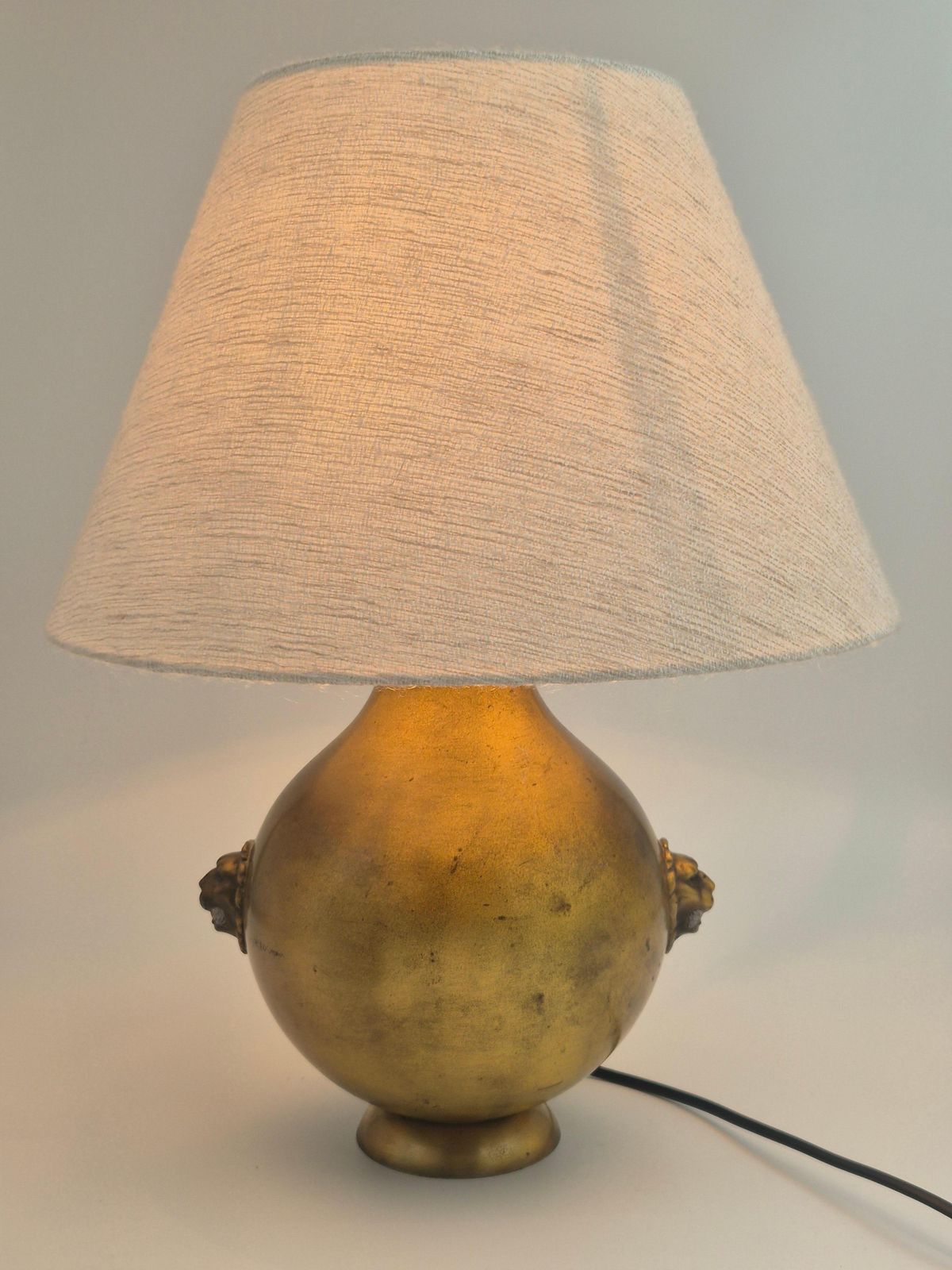 Table Lamp In Brass With Decor Of Lion, Swedish Grace 1920/30s photo 2195.0