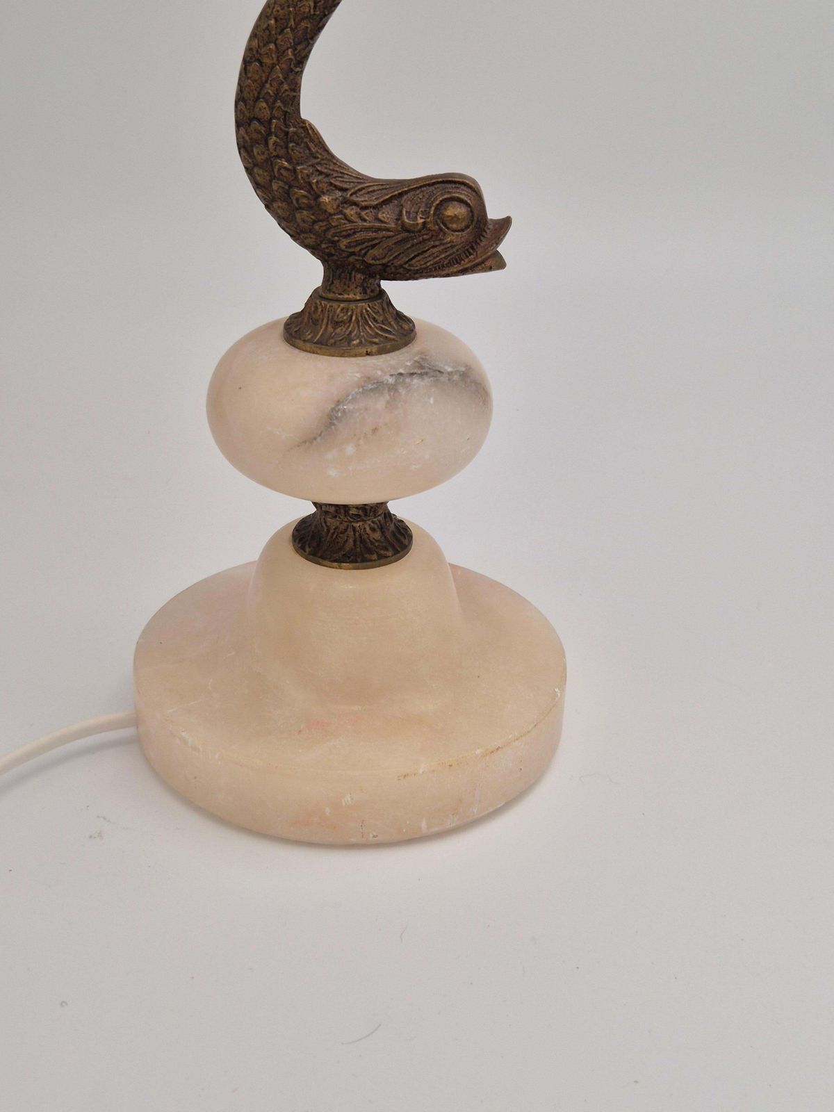 photo for sale Sculptural Table Lamp In Alabaster With Decor Of Fish/Dolphin, Swedish Grace