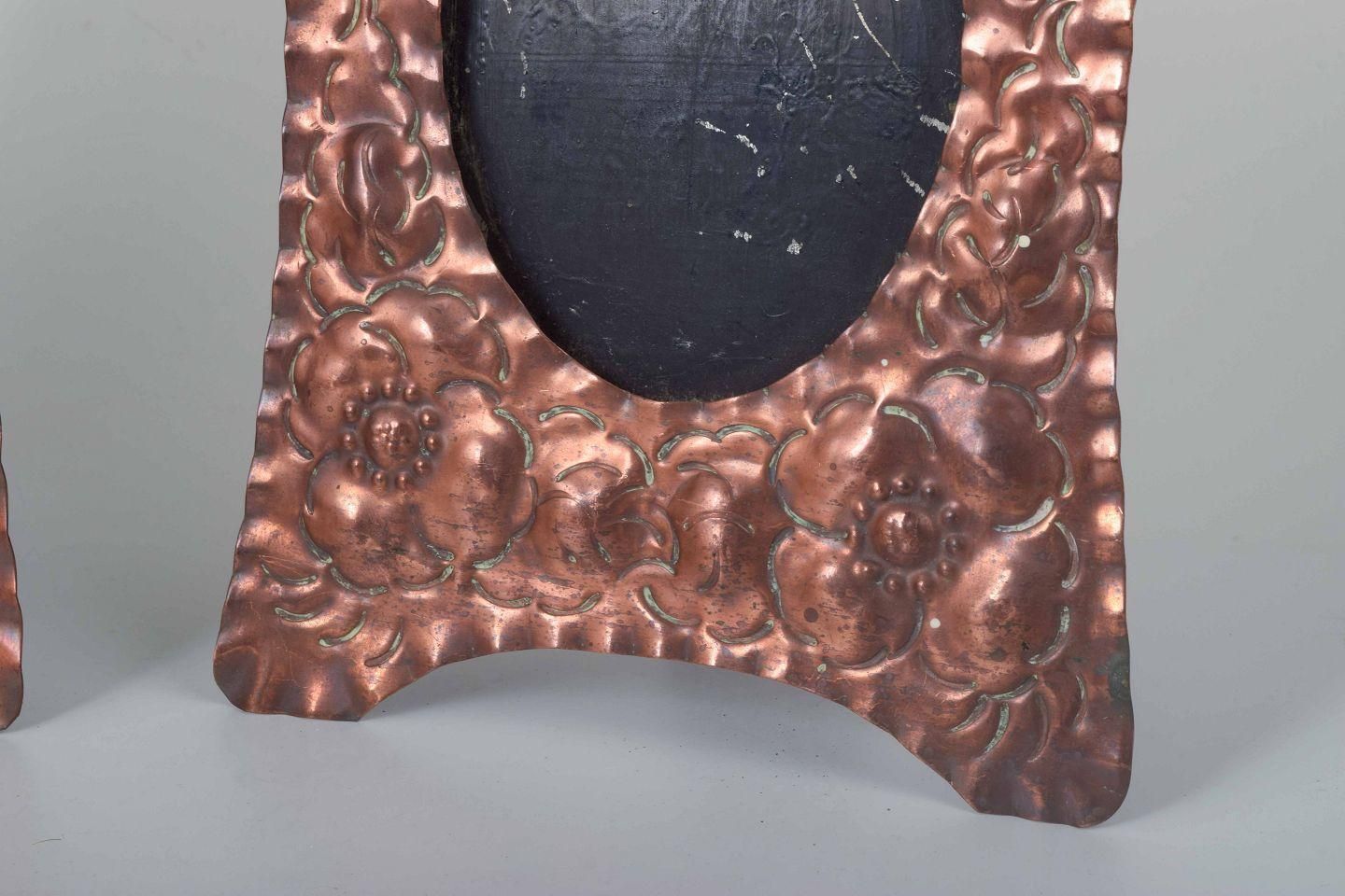 Two Decorative Picture Frames In Embossed Copper With Floral Motifs. photo for sale