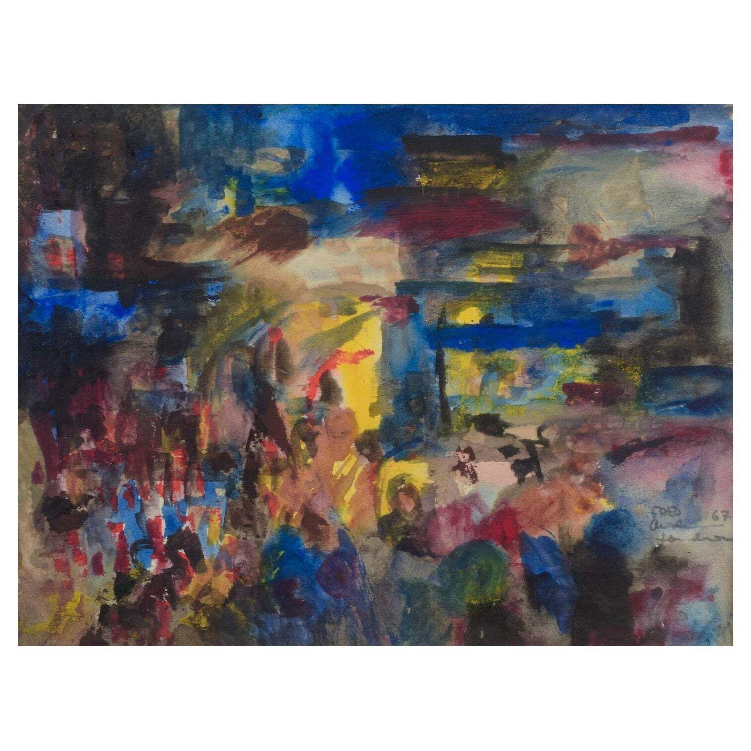 Fred Andersson, Sweden. “Piccadilly Circus, London”. Mixed Media On Paper. 1967