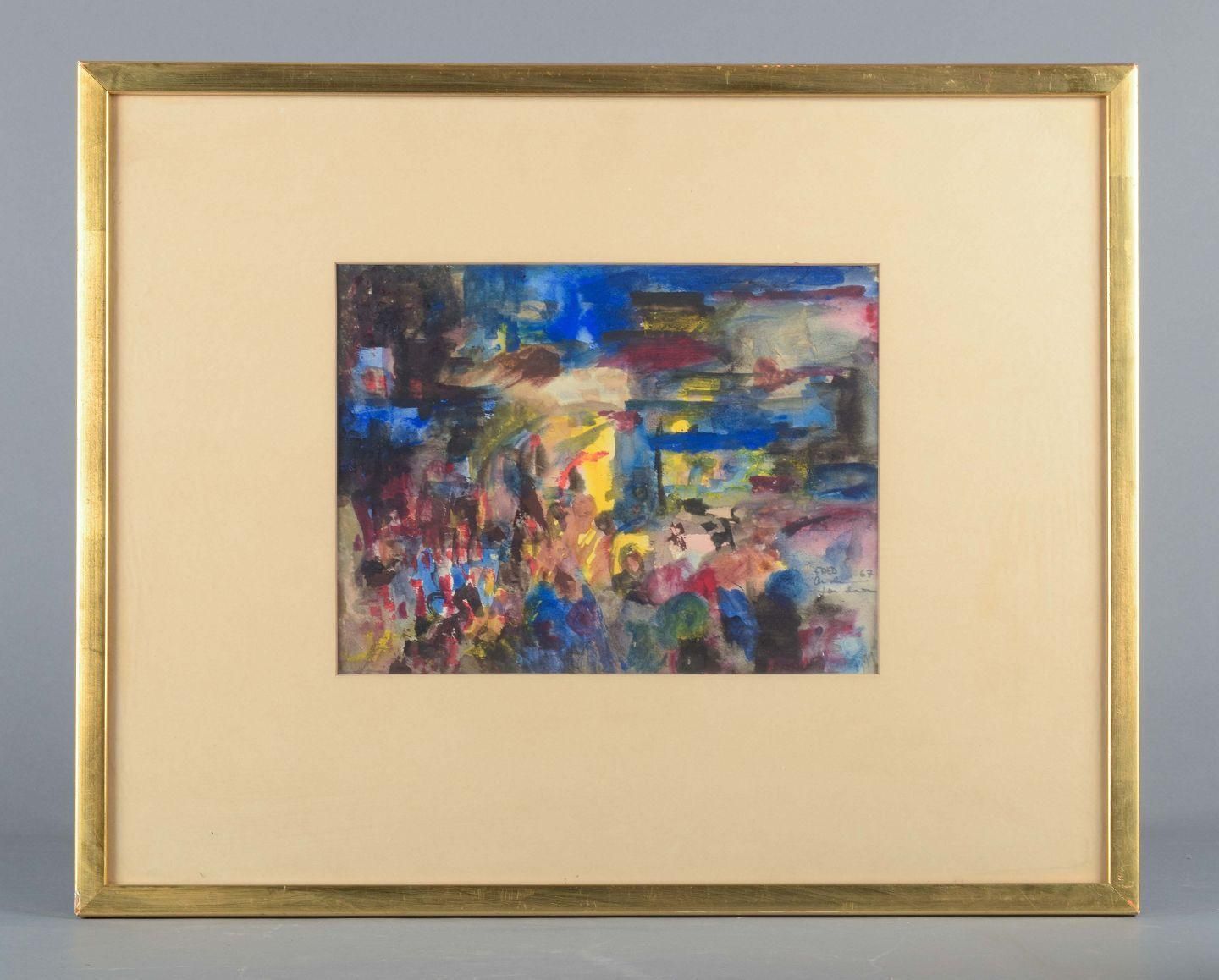 Fred Andersson, Sweden. “Piccadilly Circus, London”. Mixed Media On Paper. 1967 photo furniture