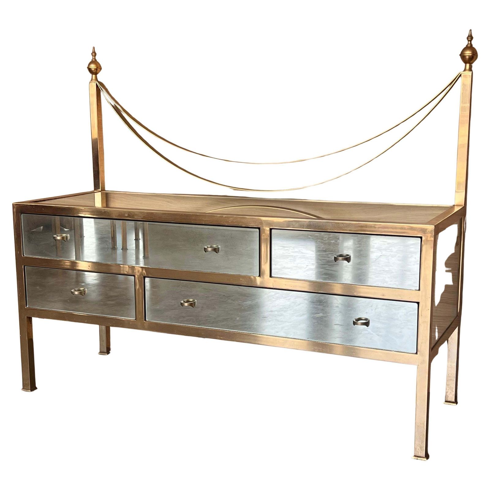 Midcentury Italian Bronze And Glass Chest Of Drawers