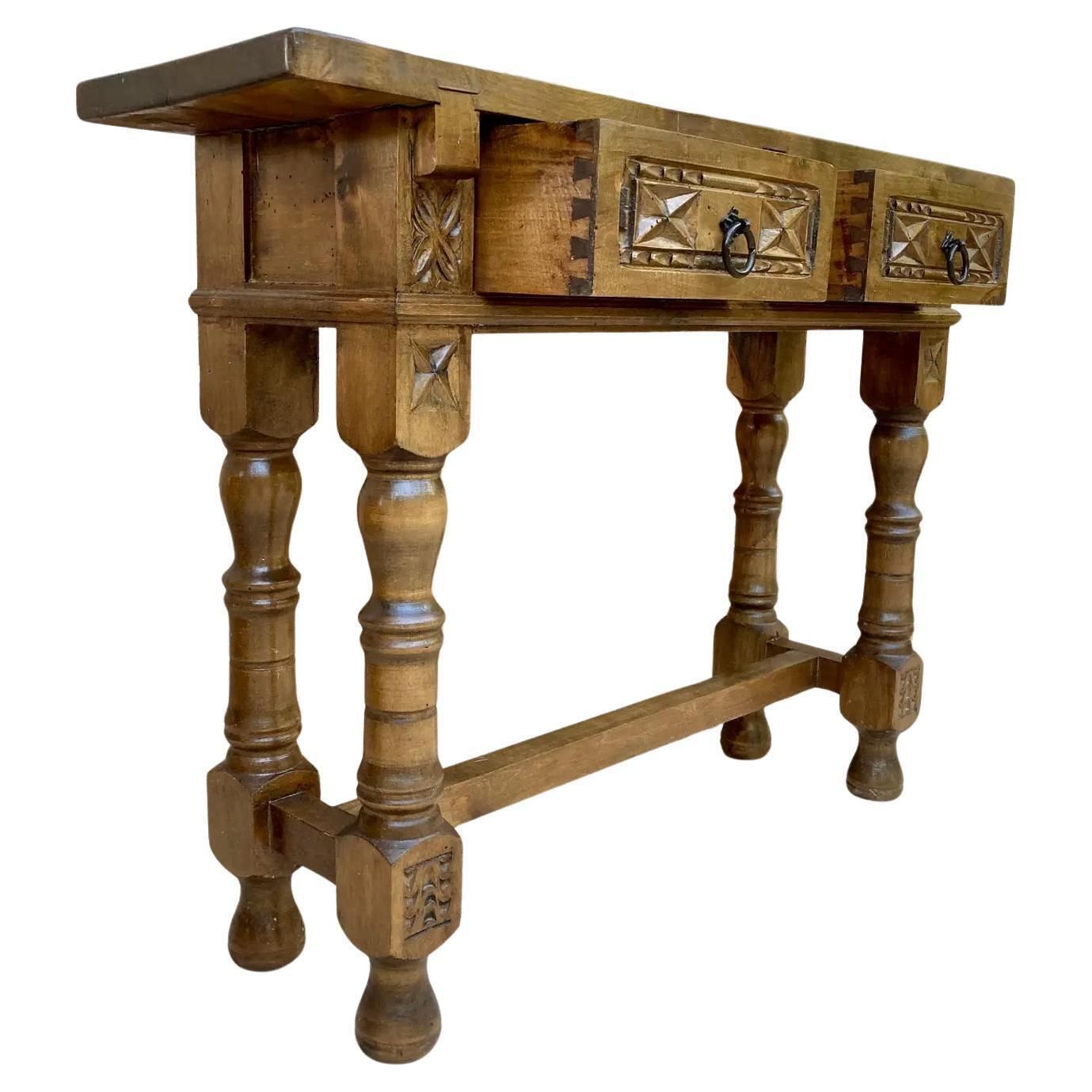 Console espagnole du début du XXe siècle, 2 tiroirs, pieds tournés photo furniture