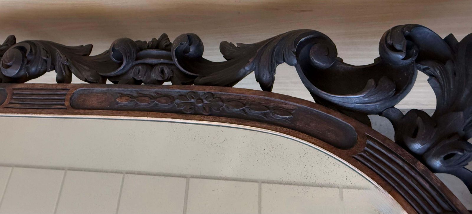 Early 20th Spanish Black Forest Carved Mirror With Floral Motif photo buy