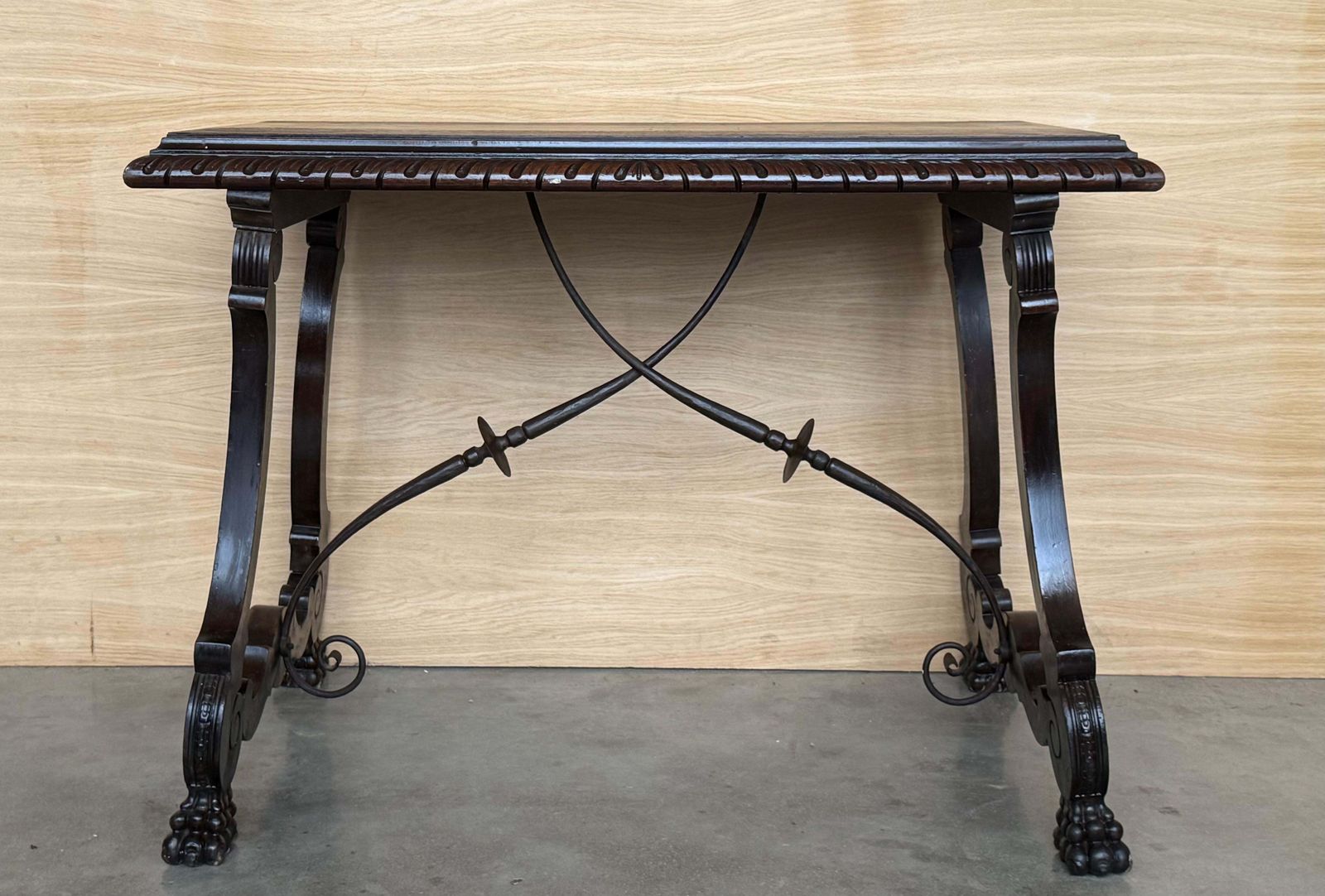19th Century Ebonized Baroque Spanish Side Or Desk Table With Lyre Legs photo furniture