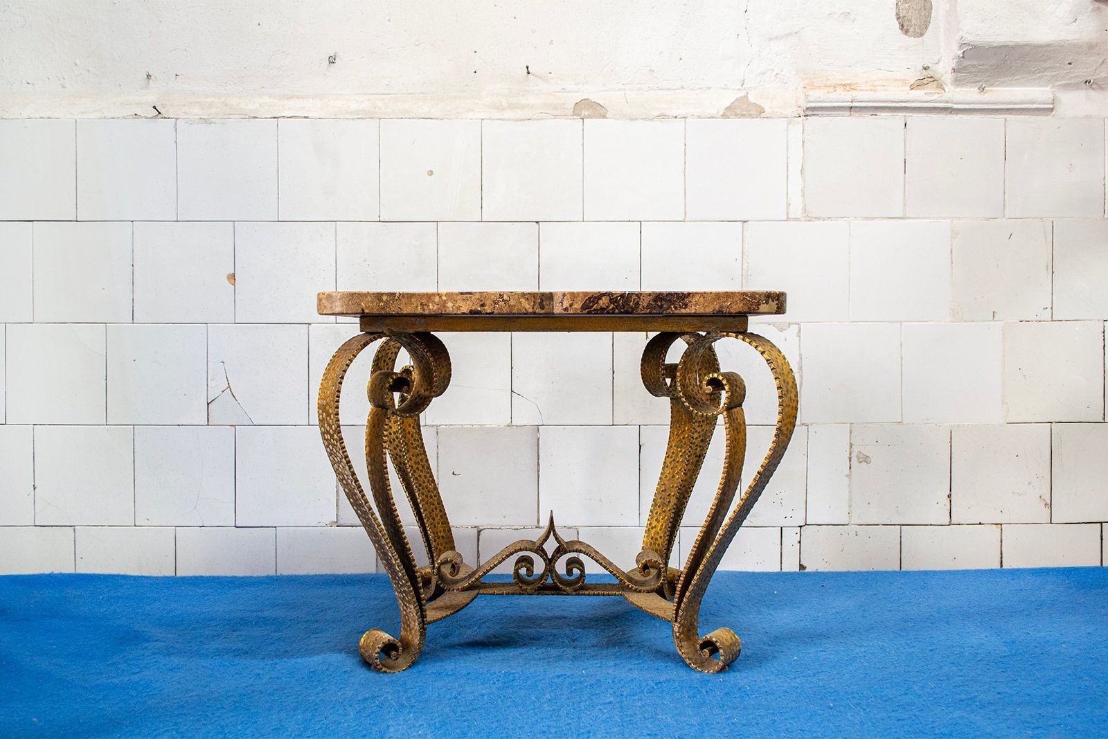 Gilded Iron And Marble Coffee Table From Colli, Italy, 1950s