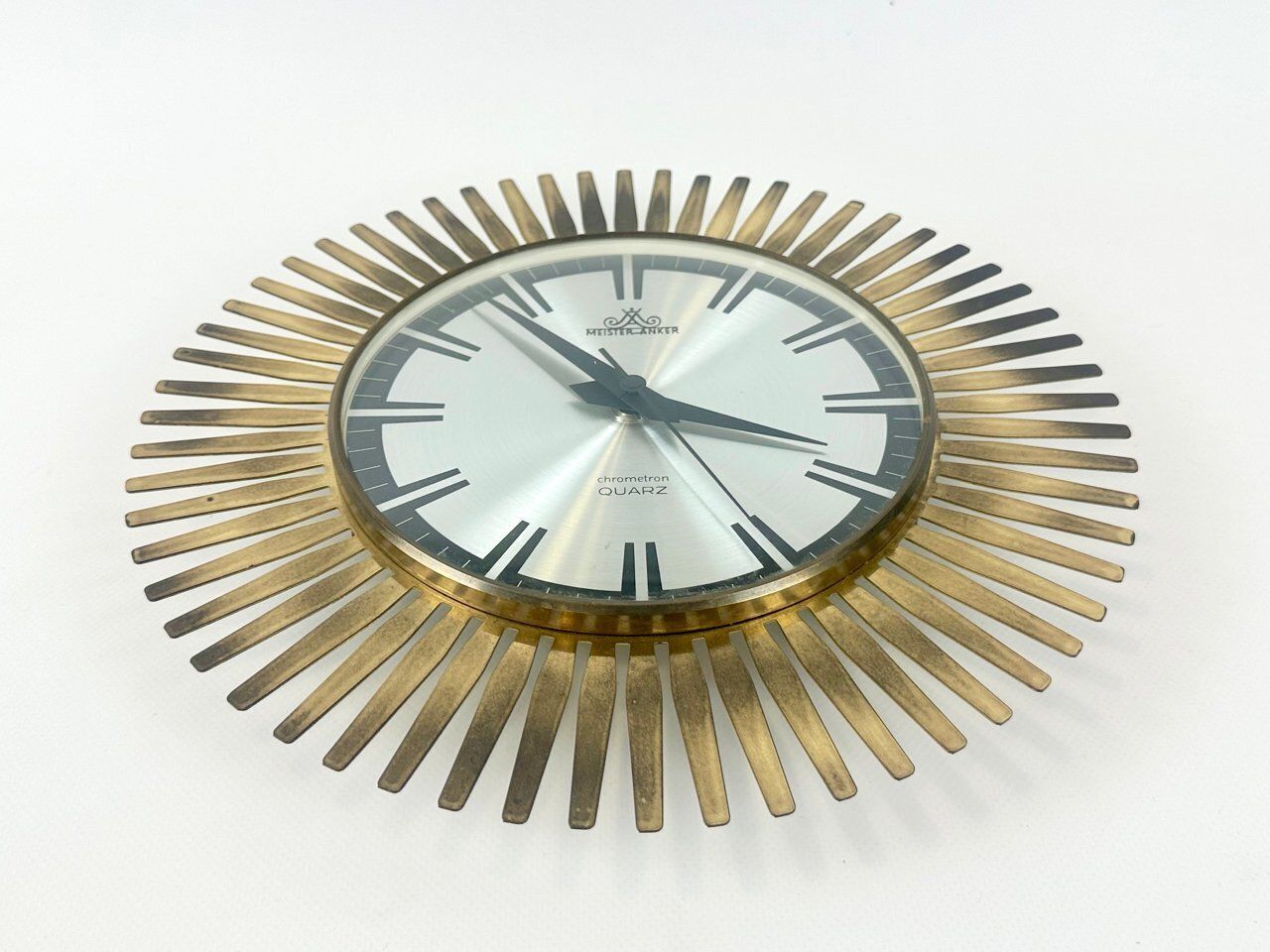 Mid Century Modern Sunburst Wall Clock In Brass From Meister Anker, 1960s photo furniture