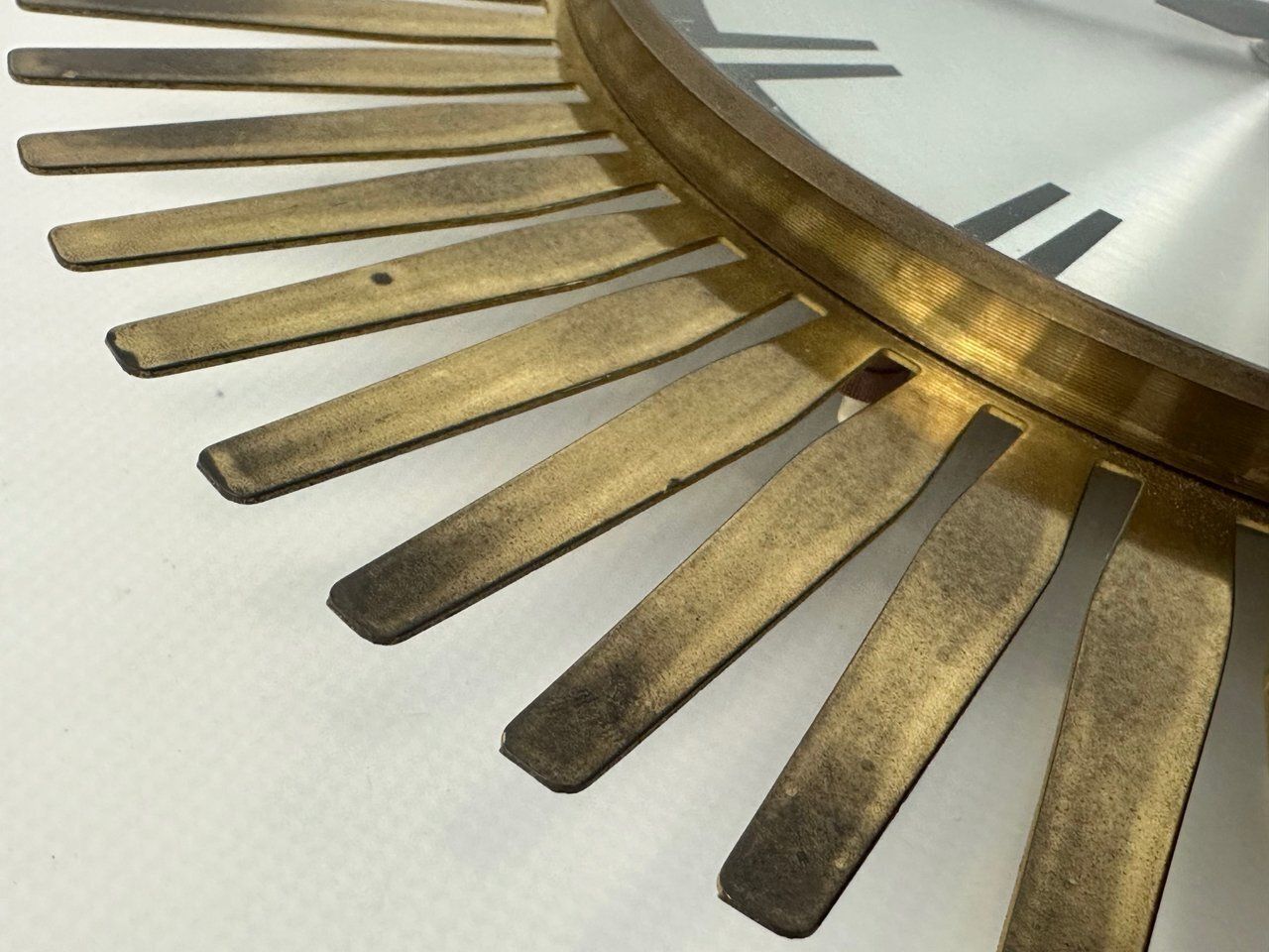 photo furniture Mid Century Modern Sunburst Wall Clock In Brass From Meister Anker, 1960s