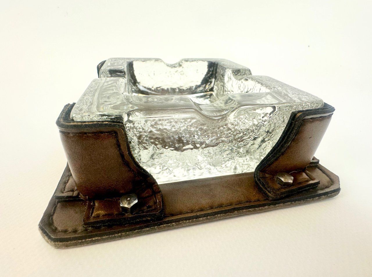 Vintage Leather Ashtray By Walther Glass, 1970s photo 186.0