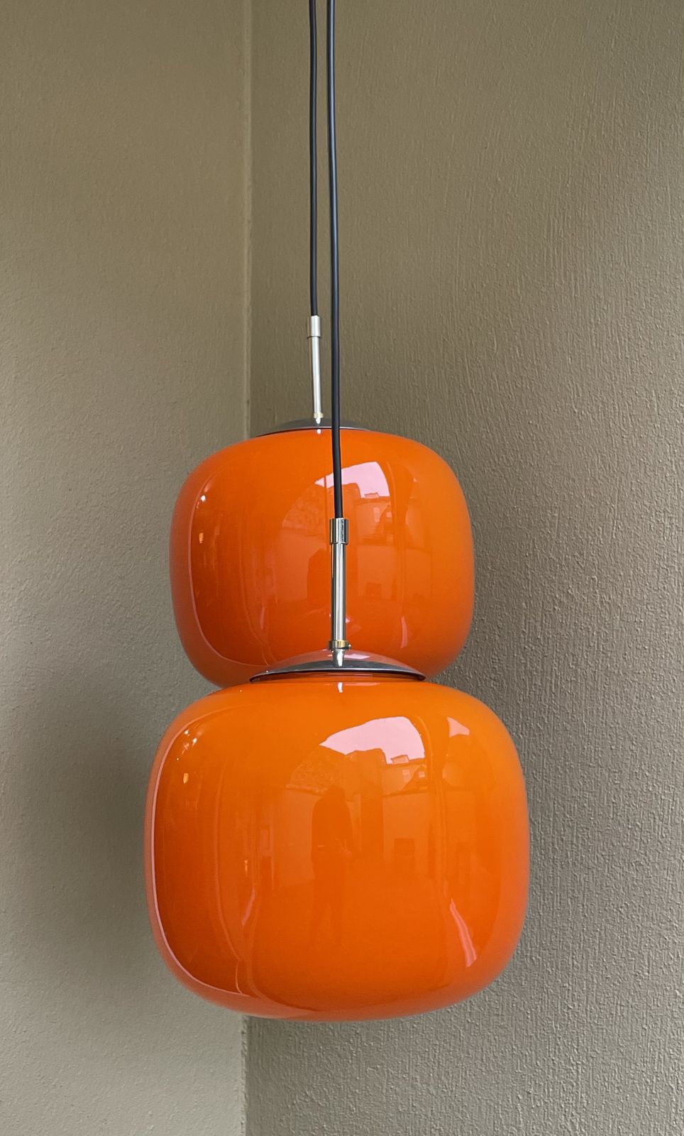 Set Of 3 1960's Orange Opaline Pendant Lights photo furniture