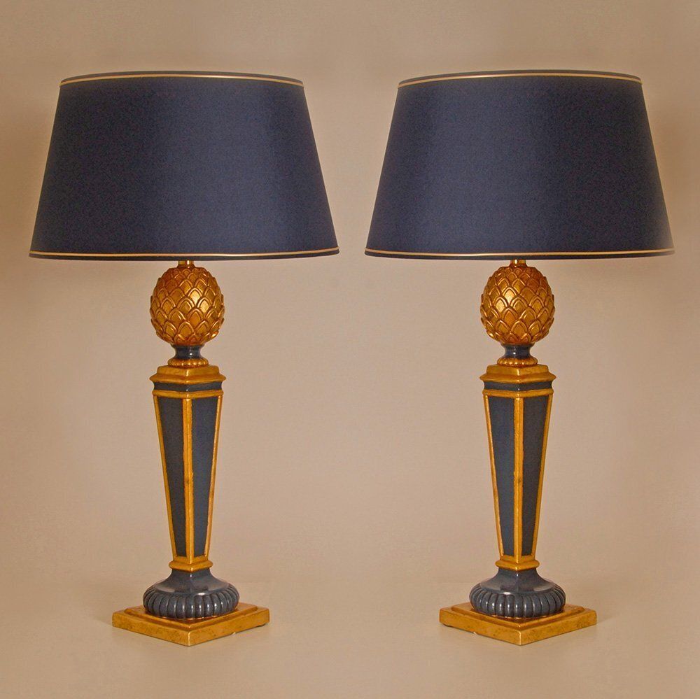 Lighting Vintage French Giltwood Pineapple Table Lamps From Maison Charles, 1970s, Set Of 2 photo