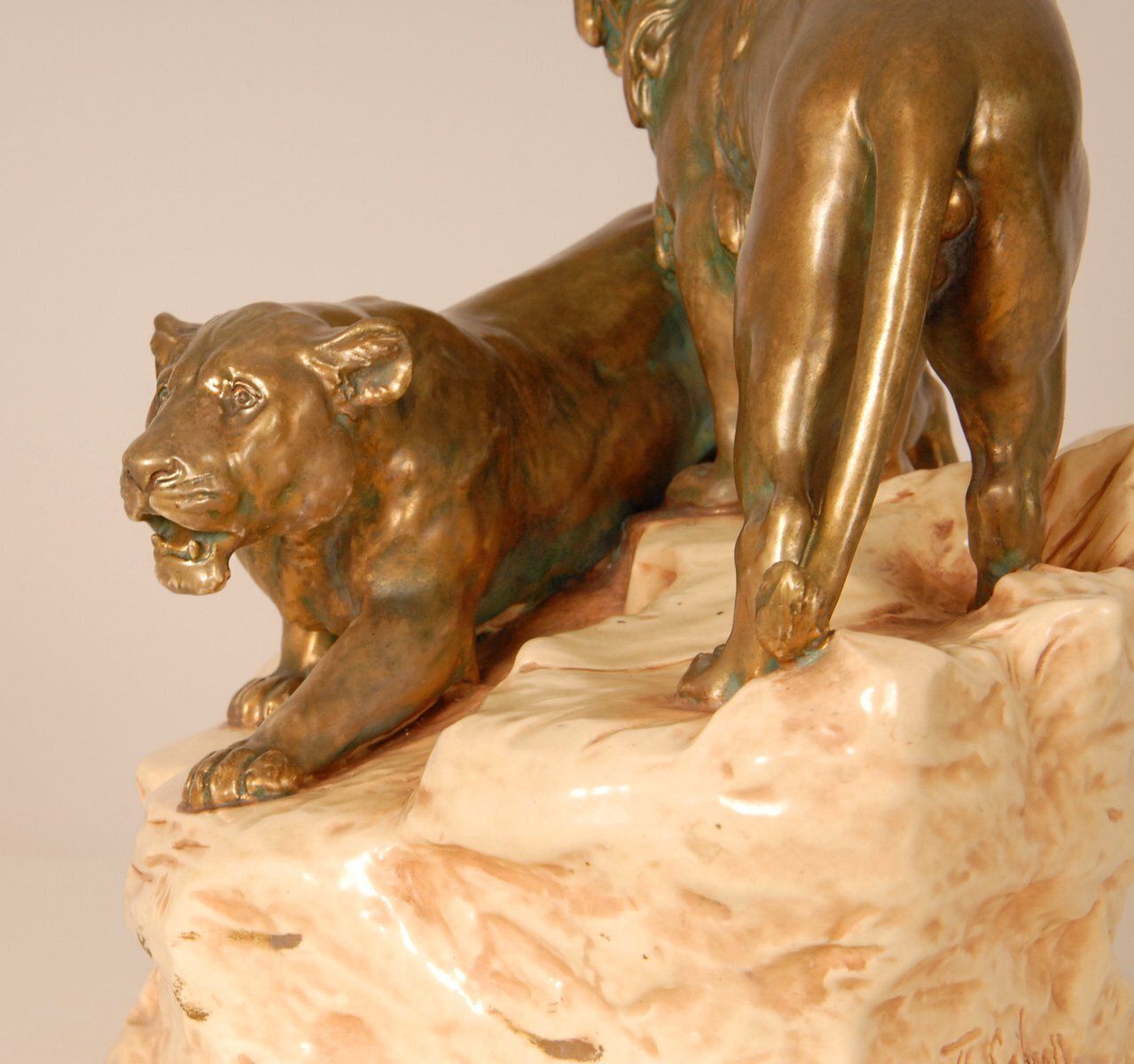 Art Antique Viennese Porcelain Group Of Lions By Th. Schoop photo