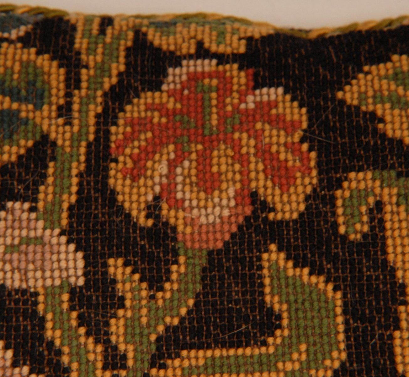 19th Century French Needlepoint Pillow Throw Cushion In Floral Dark Blue photo buy