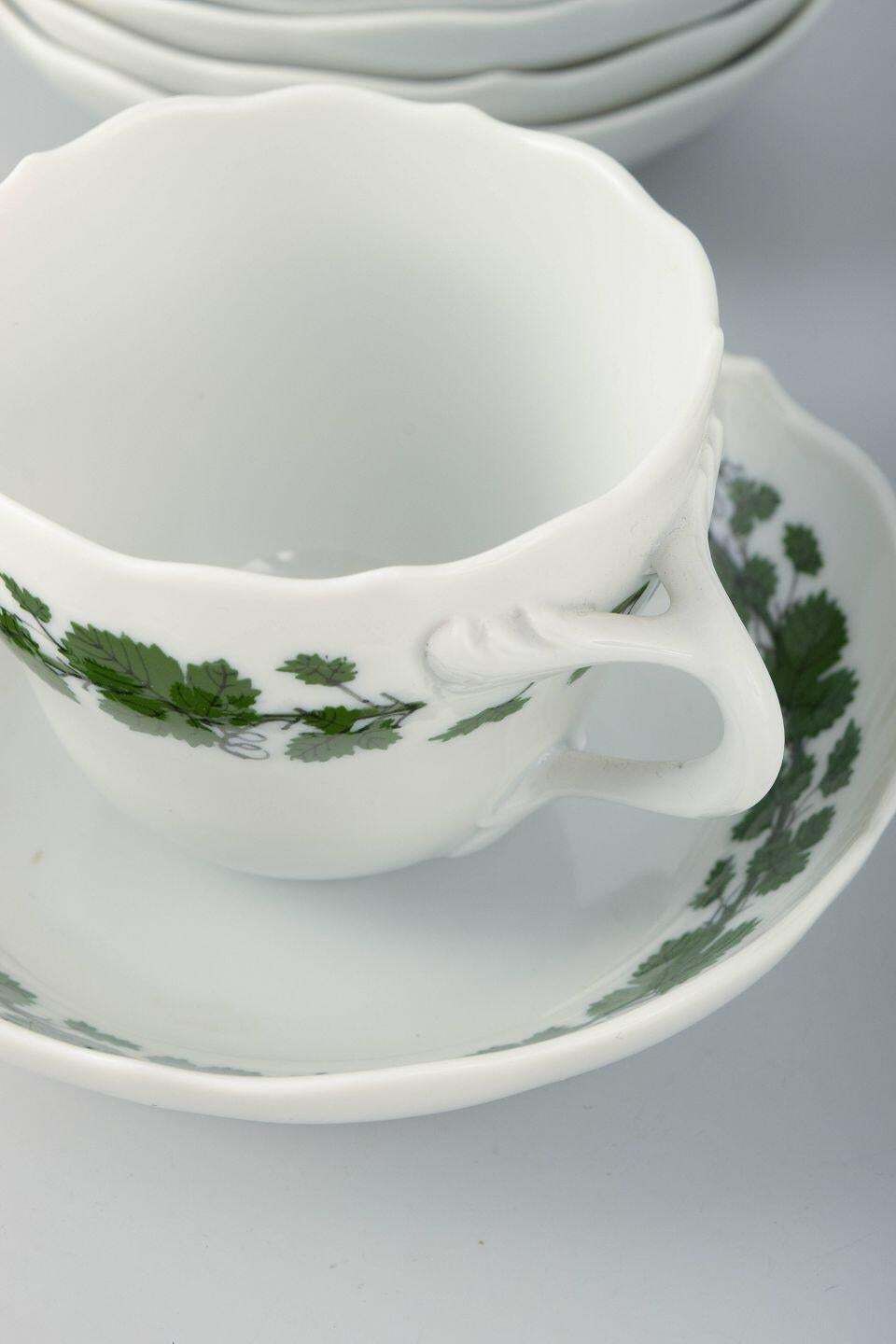 Meissen, Germany. Six Porcelain Mocha Cups With Saucers. Vine Leaf Pattern. photo for sale