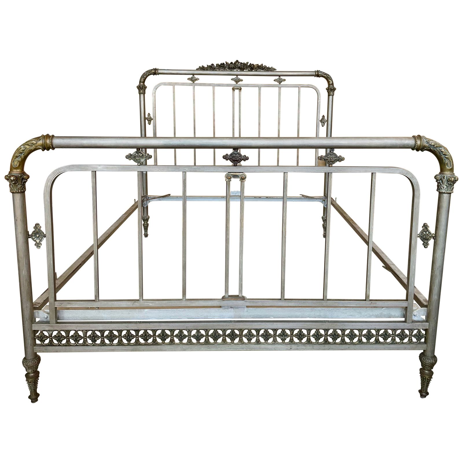 Early 20th Antique French Brass  & Bronze Bed , Doble Size