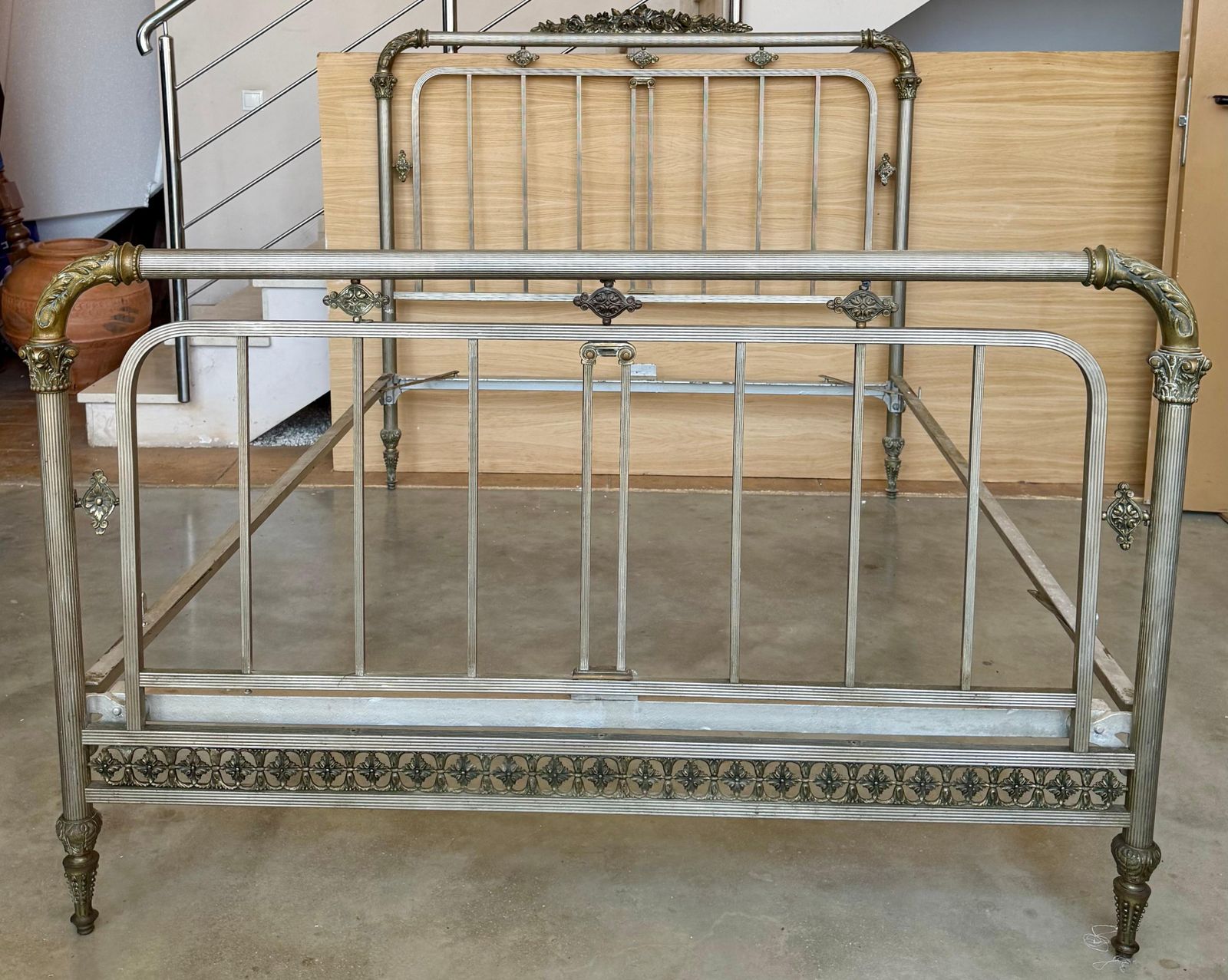 Early 20th Antique French Brass  & Bronze Bed , Doble Size photo for sale