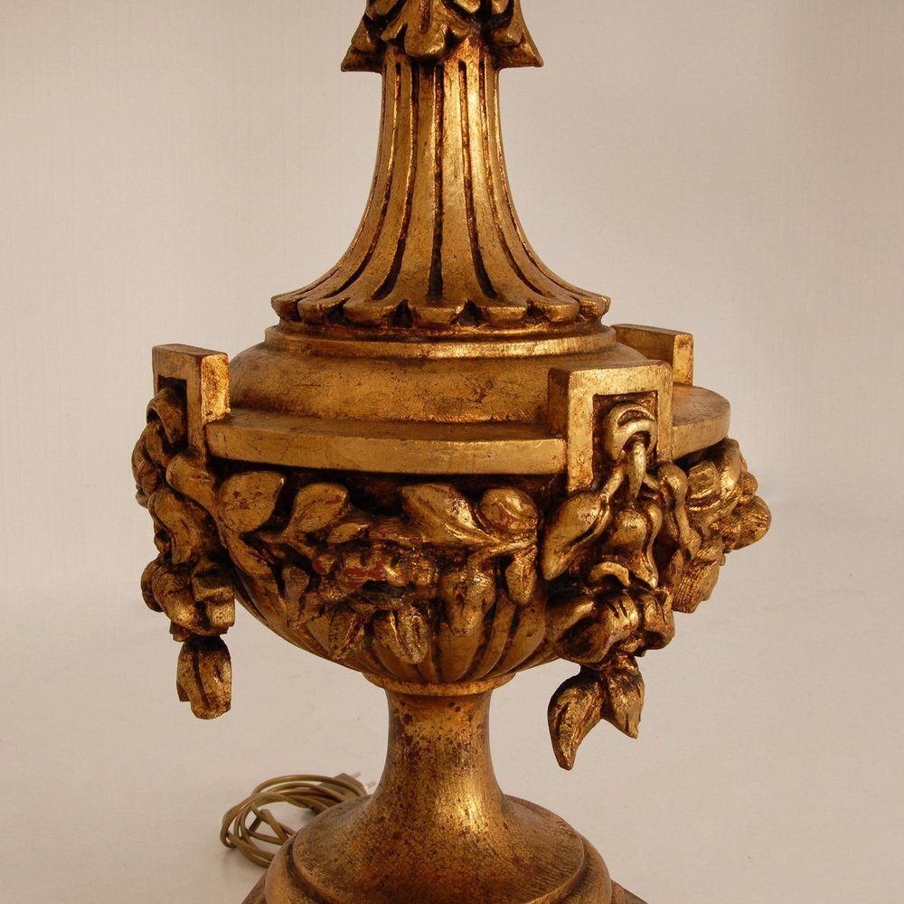 Neoclassical Italian Lamps In Carved Gold Giltwood, Set Of 2 photo vinterior