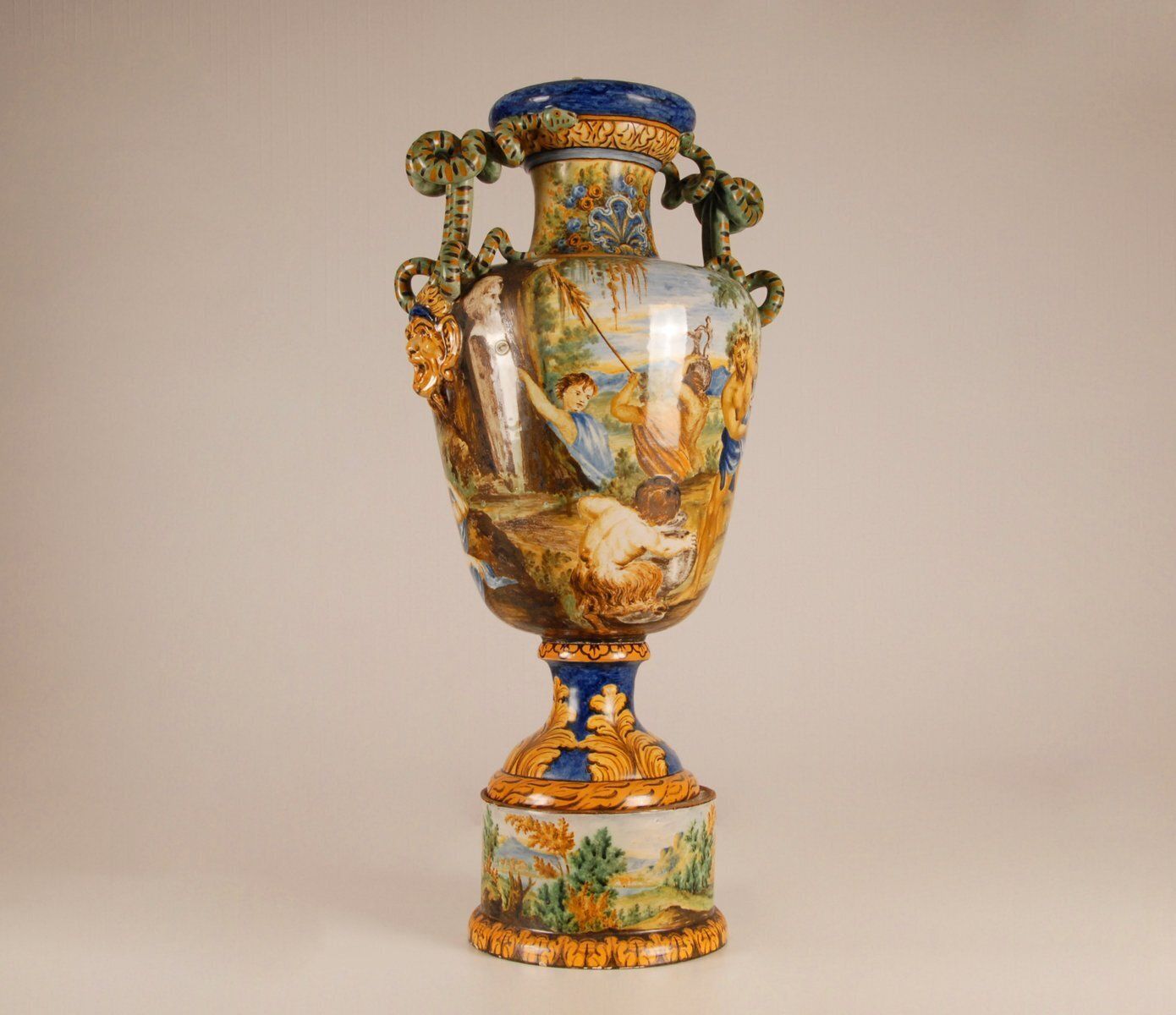 photo buy Tall Italian Majolica Serpentine Handles Vase With Separate Base Depicting Mythological Scene By Annibale Carracci, Farnese Gallery, Rome, 1597