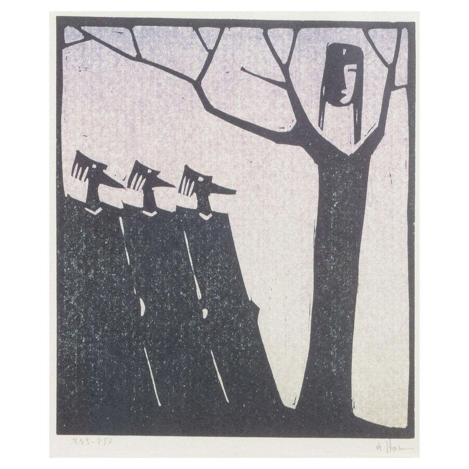 åke Holm, Sweden. Black And White Woodcut With The Three Wise Men, 1978.
