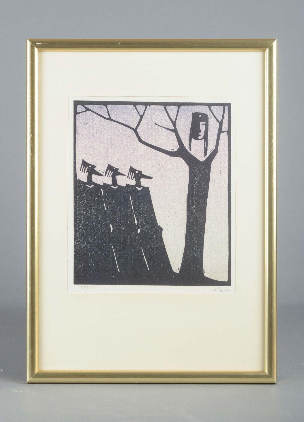 åke Holm, Sweden. Black And White Woodcut With The Three Wise Men, 1978. photo furniture