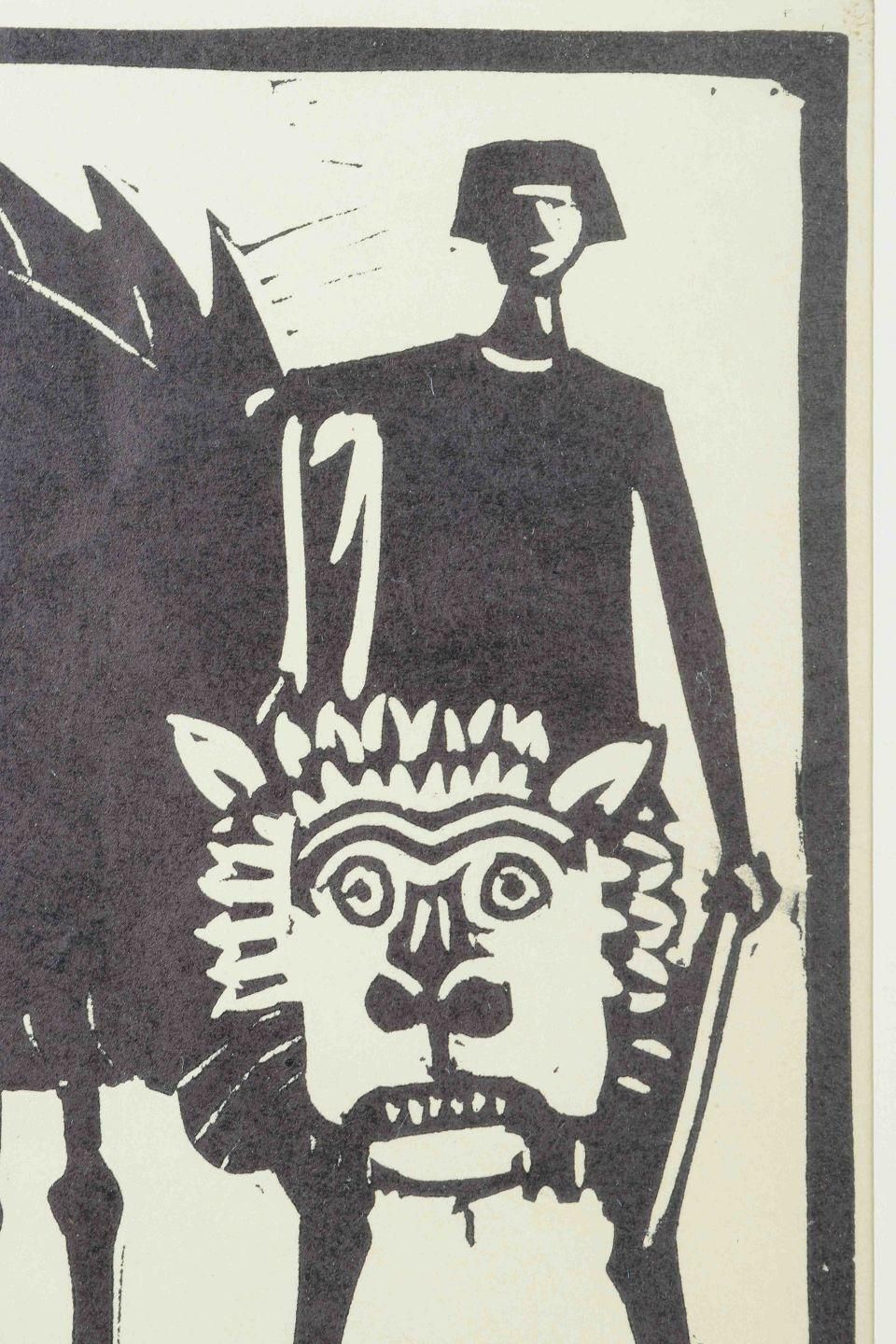 åke Holm, Sweden. Woodcut On Paper. Daniel In The Lion’s Den, 1970s. photo for sale