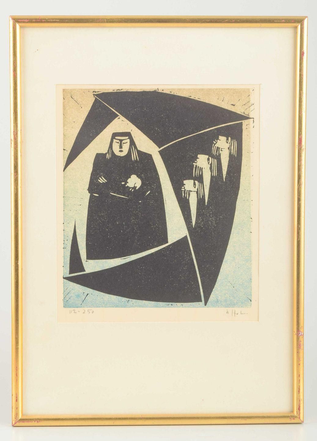 åke Holm. Woodcut On Paper With Biblical Motif. Dated 1950. photo furniture