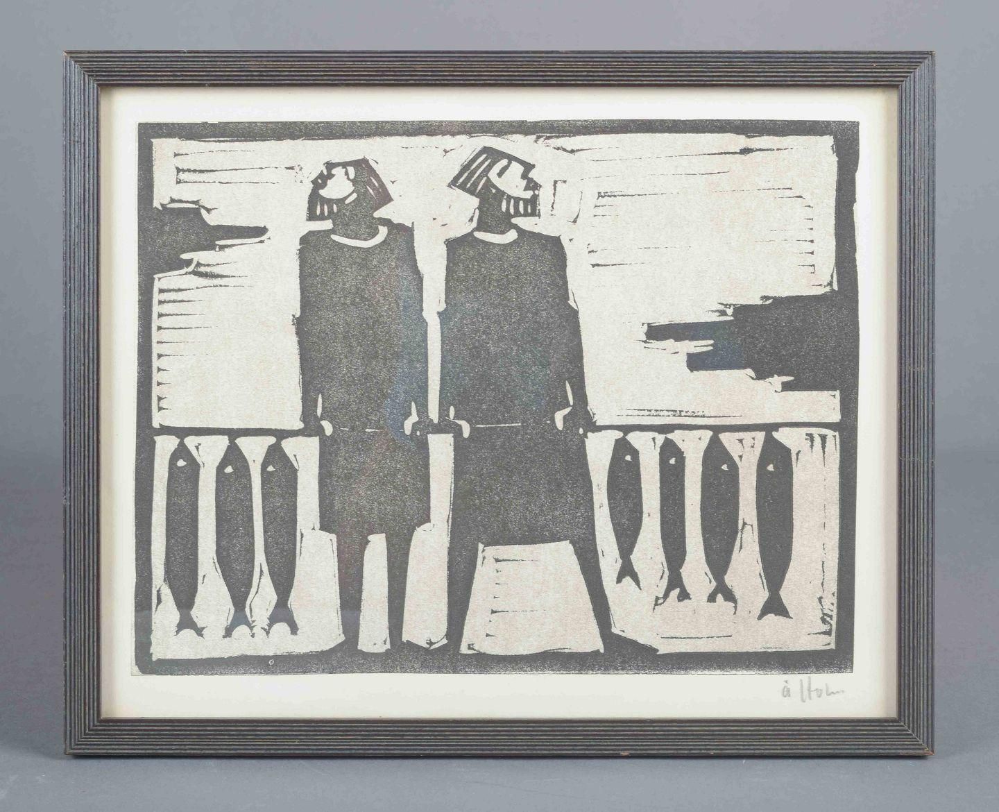 åke Holm, Sweden. Woodcut On Paper. The Apostles Peter And Andrew, 1970s. photo furniture