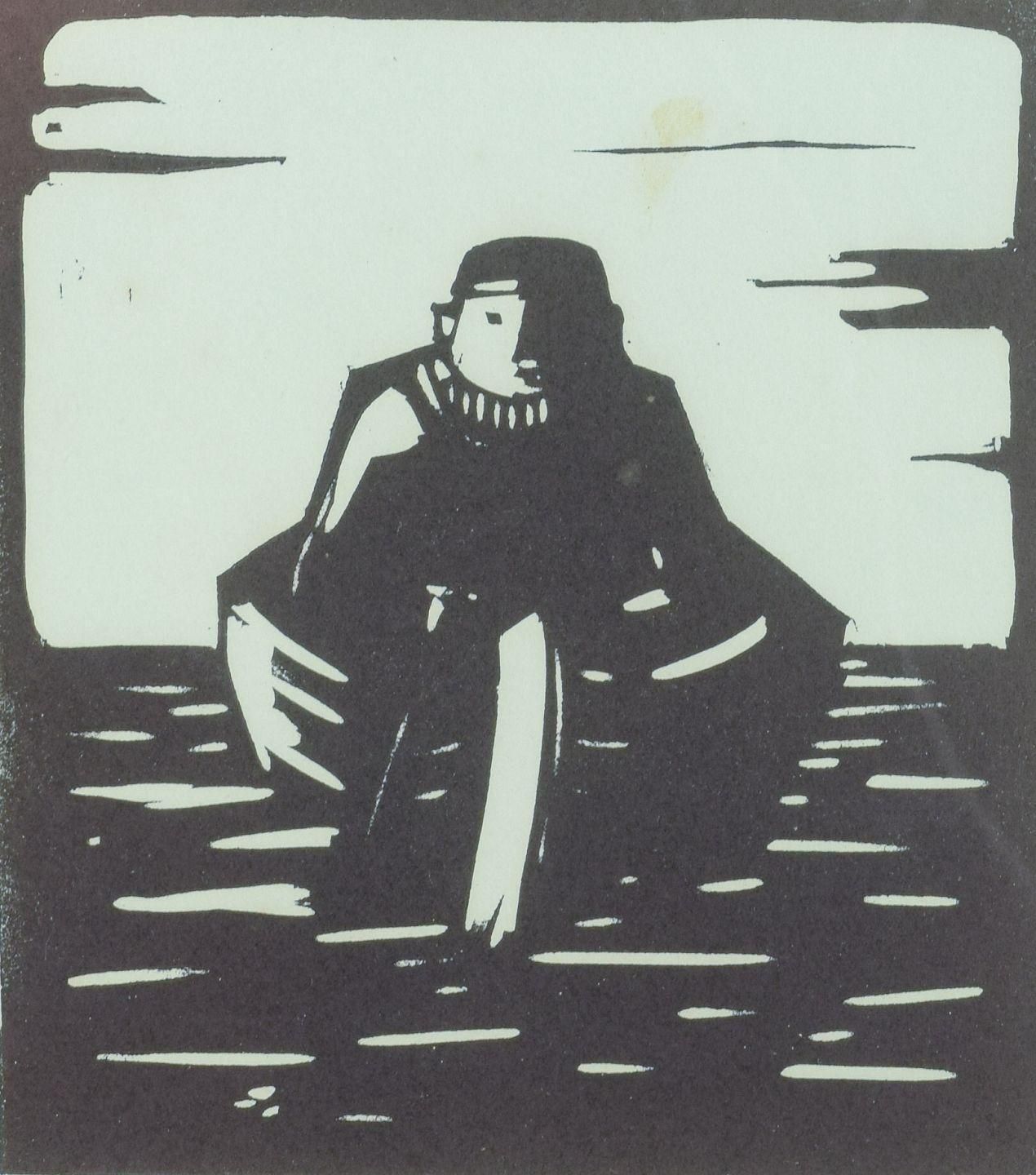 åke Holm. Woodcut On Paper. Biblical Motif: Man In A Boat. Mid 20th C. photo Art