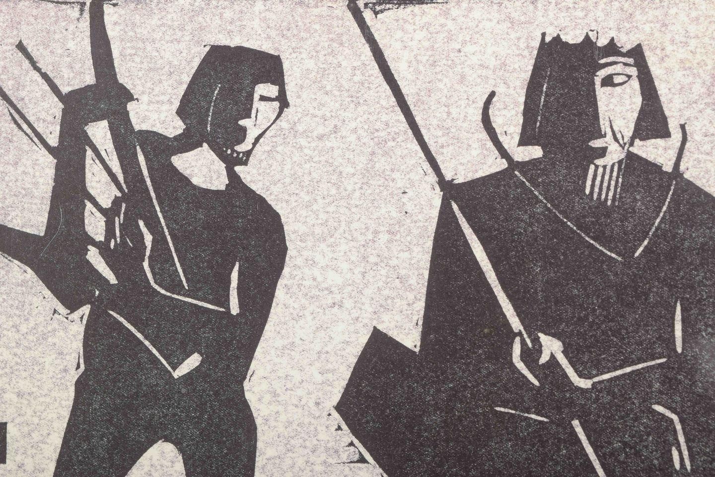 åke Holm. Woodcut On Paper. Composition With Two Figures (David And Saul). photo for sale