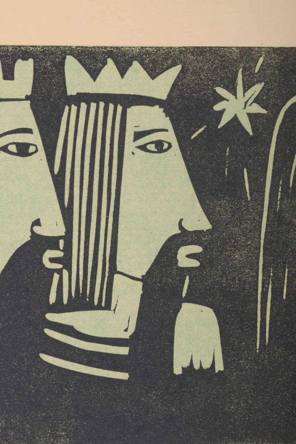 åke Holm, Sweden. Black And White Woodcut. Three Wise Men And Virgin Mary. photo for sale