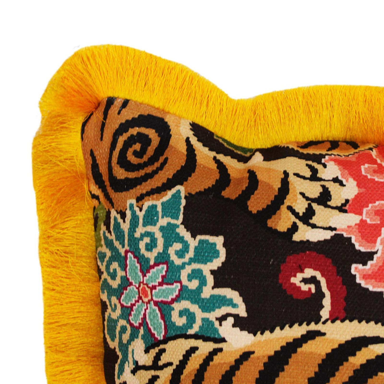 Contemporary Golden And Brown Cotton And Silk Fringe Tiger Pair Of Pillows photo 619.0