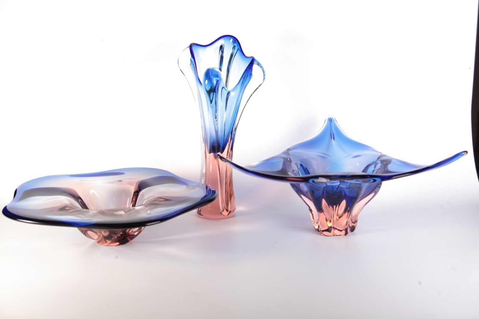 Glass Vase And Bowl By Josef Hospodka For Sklarny Chribska, Czech, 1960s, Set Of 3