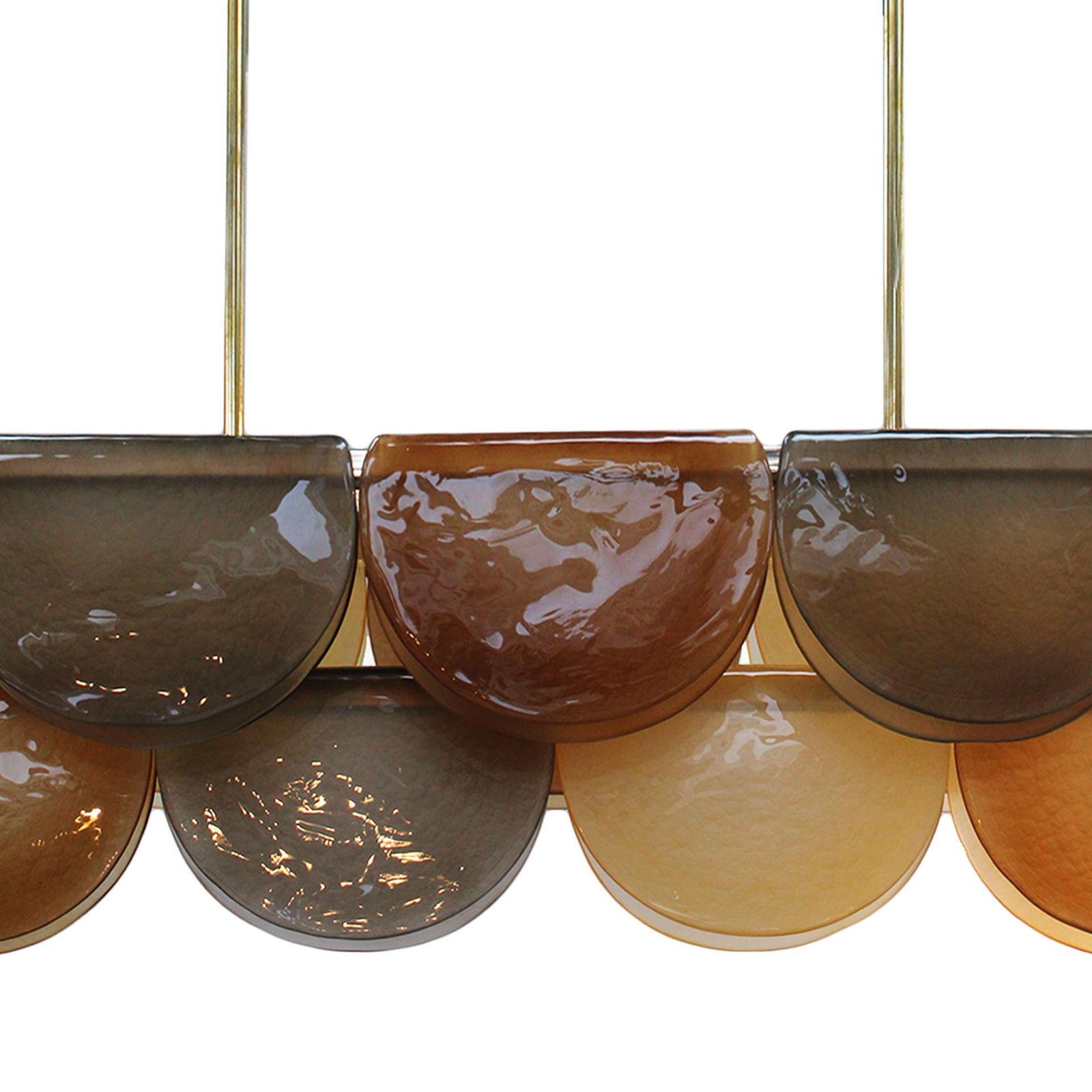 Contemporary Elongated Brown And Gold Murano Glass And Brass Ceiling Lamp, Italy photo for sale