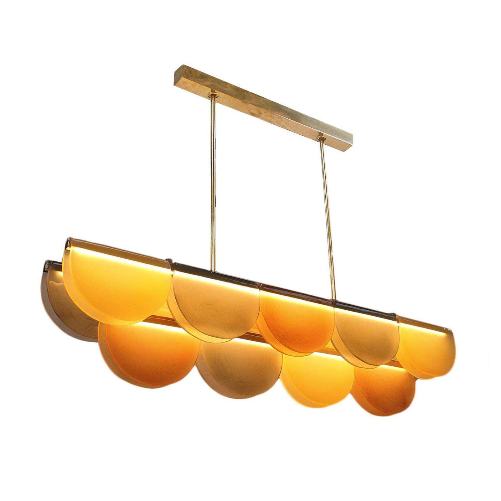Contemporary Elongated Brown And Gold Murano Glass And Brass Ceiling Lamp, Italy photo vintage