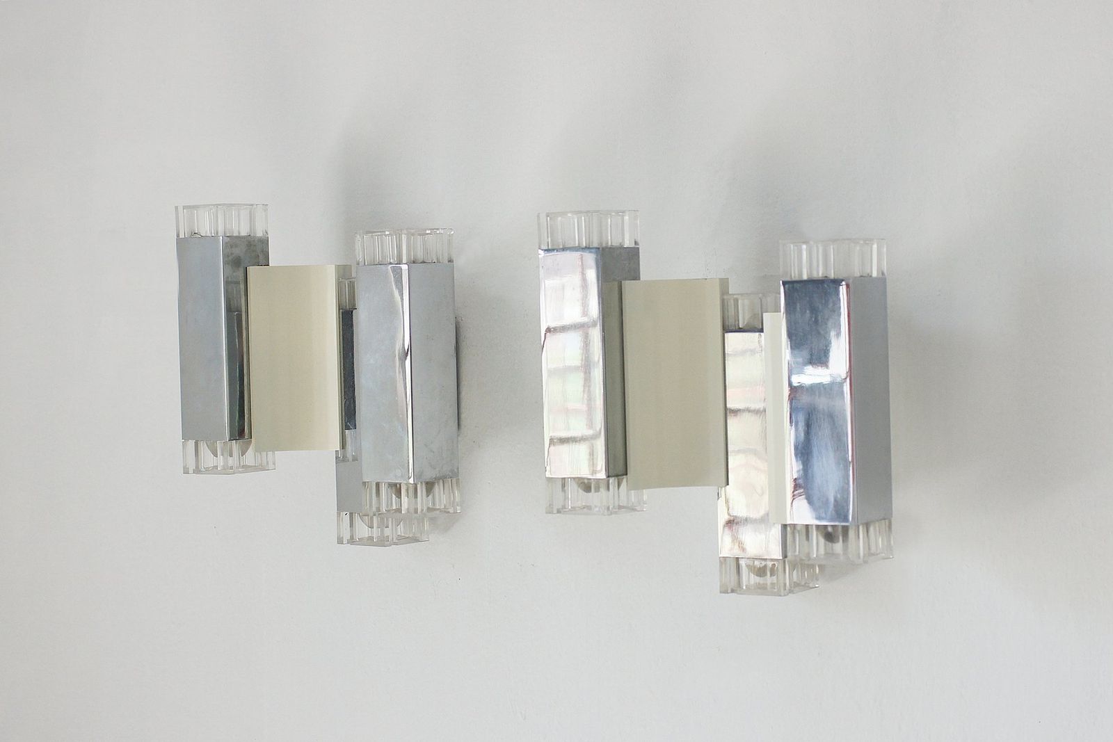 Cubic Wall Lamps By Gaetano Sciolari For Sciolari Illuminazione, Italy, 1970s, Set Of 2