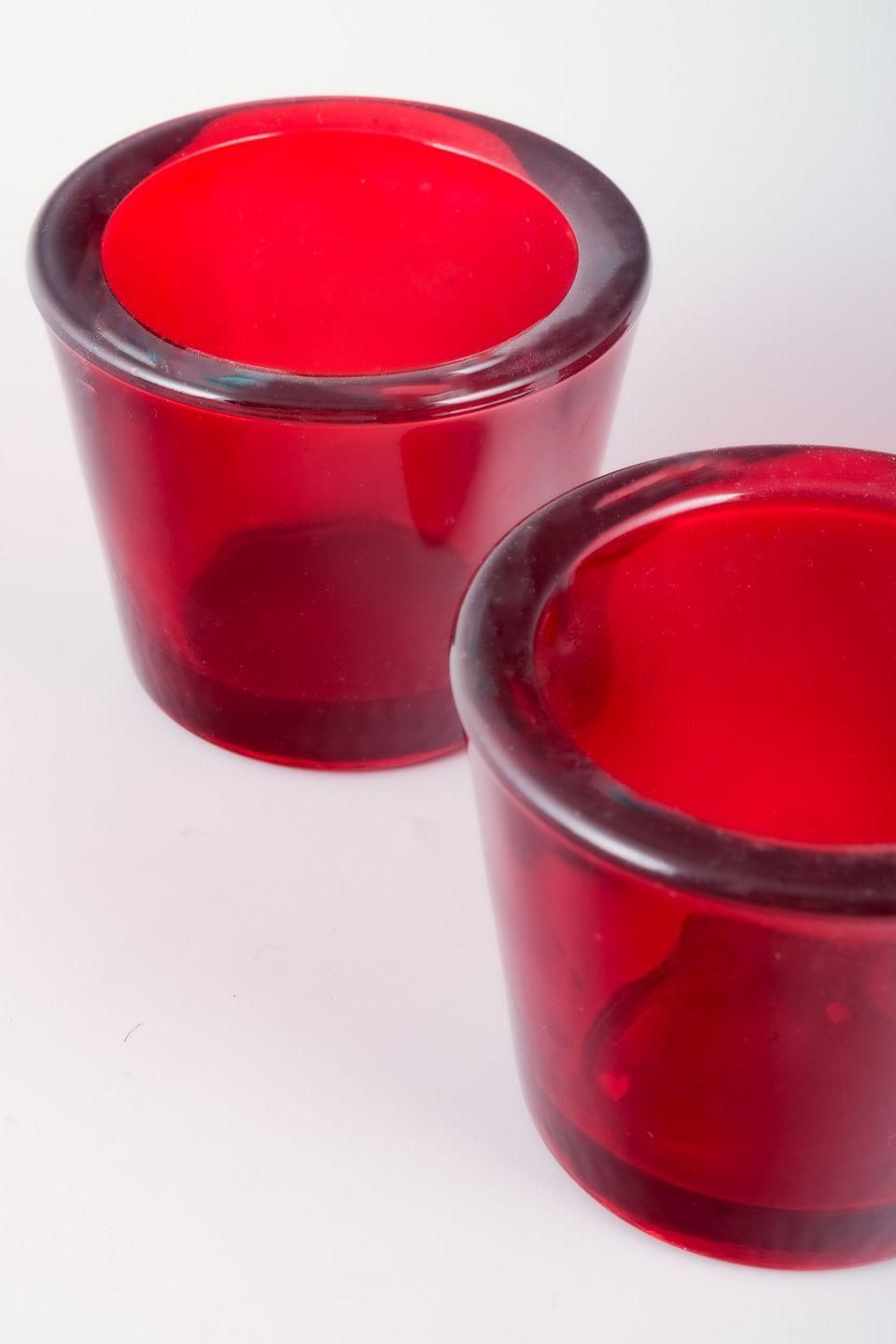 Scandinavian Designer. Three Tealight Holders In Red Glass. Late 20th C. photo for sale