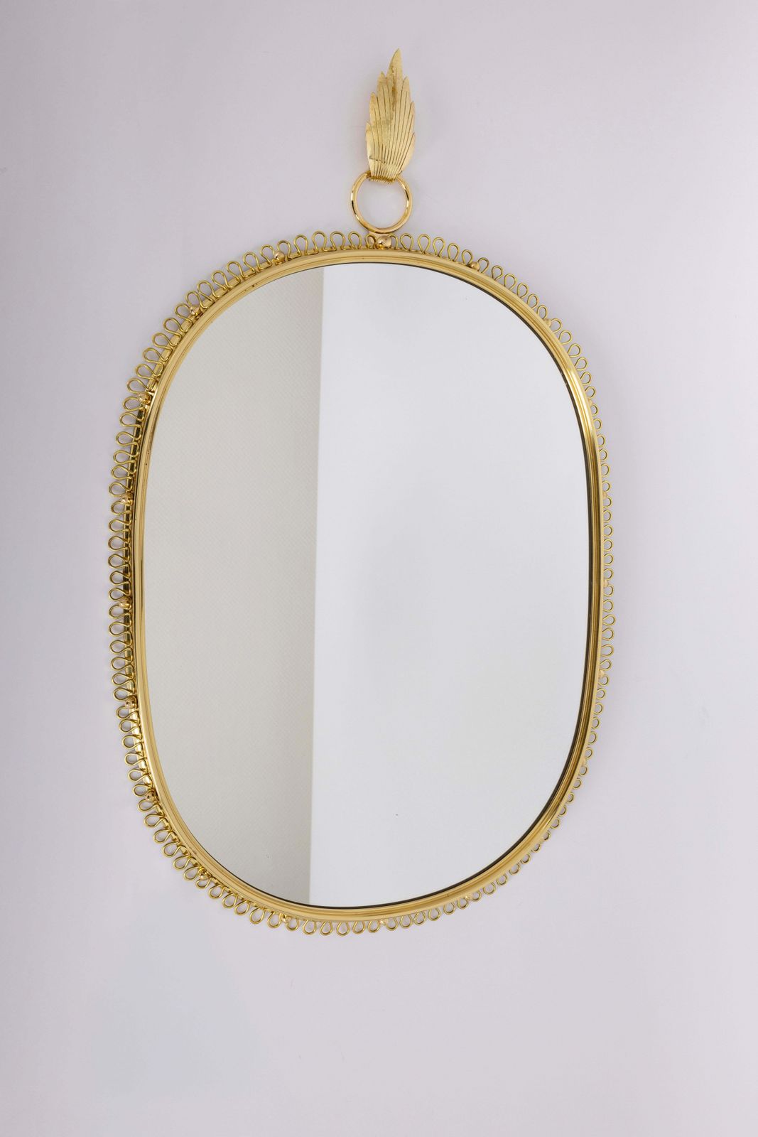 Josef Frank Mid Century Brass Loop Wall Mirror With Hook For Svenskt Tenn, 1960s photo vintage