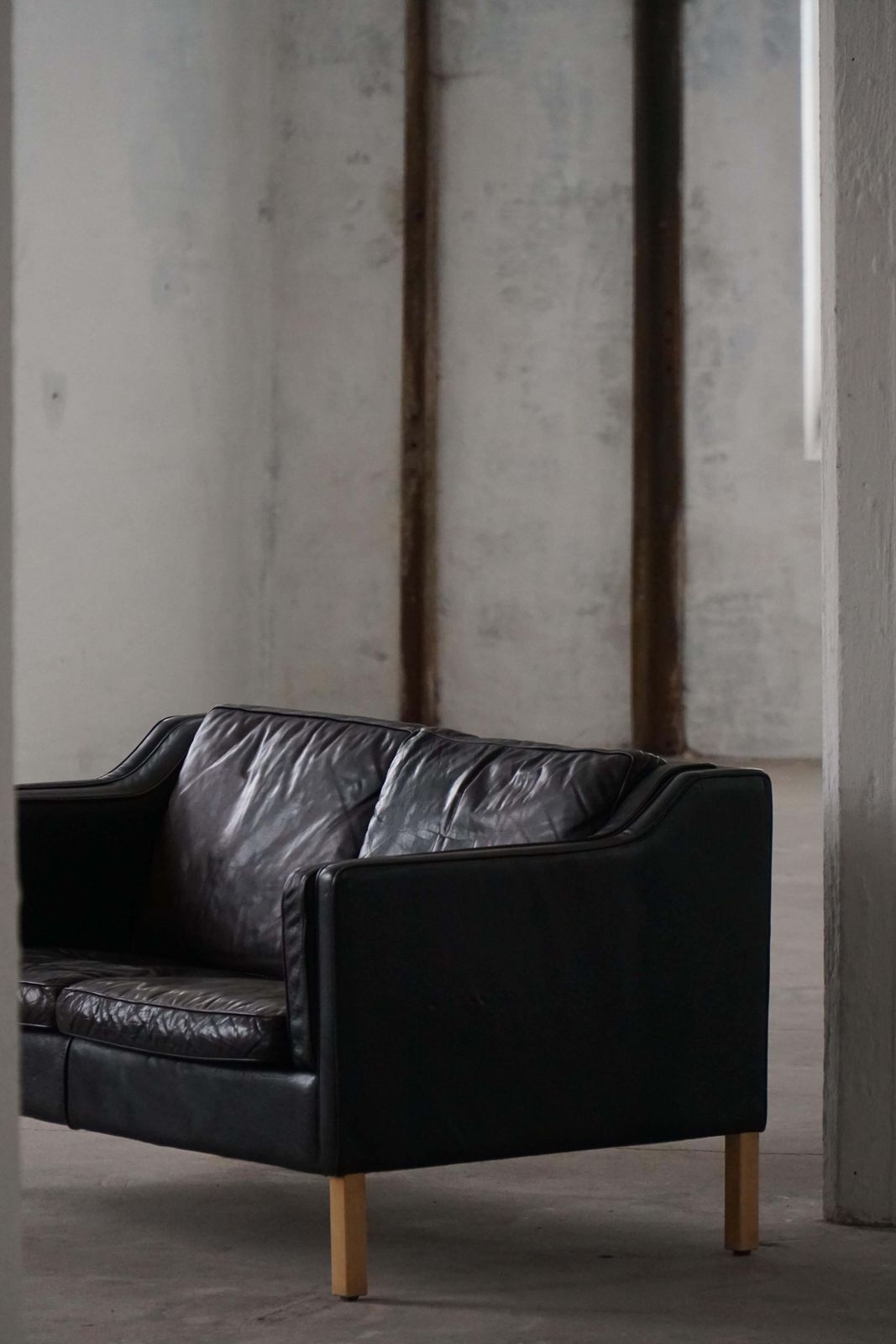 Mogens Hansen, Mid Century 2 Seater Sofa, Patinated Black Leather, 1970s photo for sale