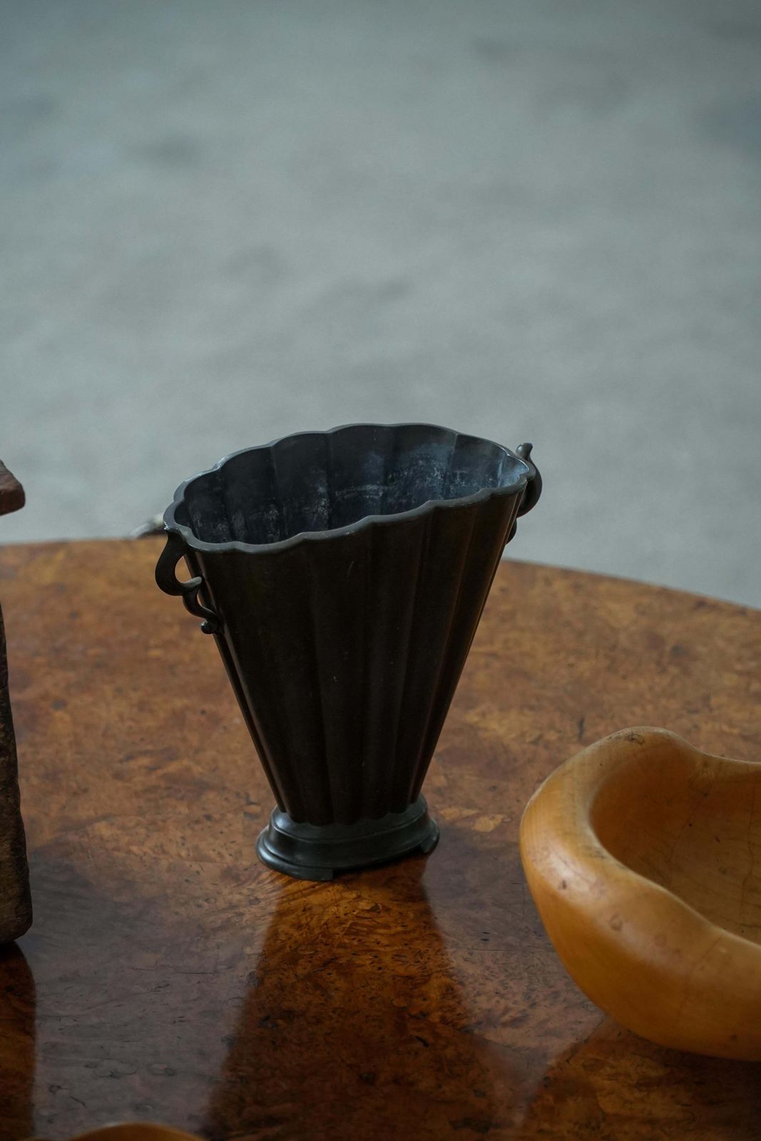 photo furniture Just Andersen Art Deco Patinated Disco Metal Vase, Denmark, 1930s, Model D20