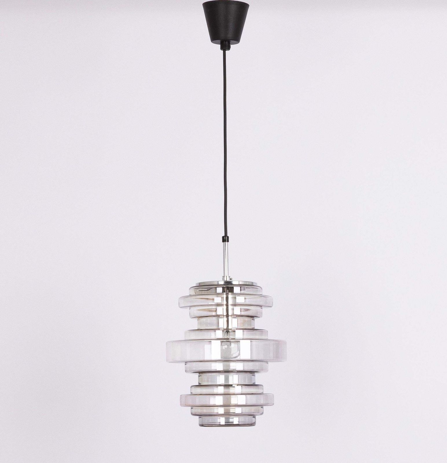 1 Of 2 Rare Limburg Smoked Glass Pendant Lamps, Germany, 1970s photo for sale
