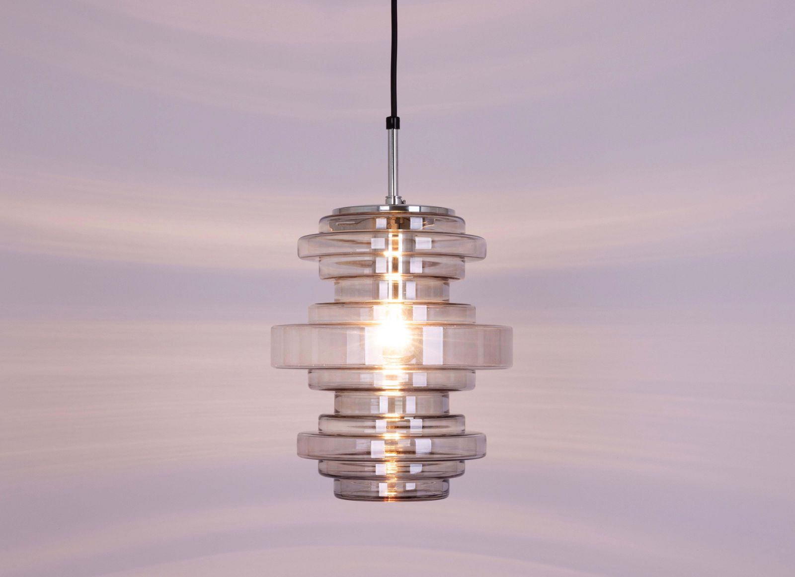 1 Of 2 Rare Limburg Smoked Glass Pendant Lamps, Germany, 1970s photo vintage